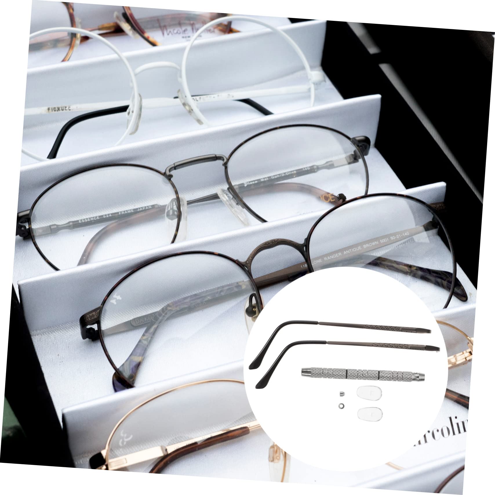 Lurrose Nerd Glasses Set - 1 Pair Metal Rimless Glasses with Replacement Temple Tips & Repair Kit | Stylish Reading Glasses for Work, Study & Cosplay