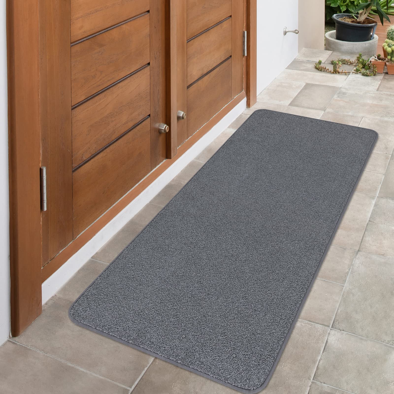 Super Absorbent Washable Non-Slip Indoor Doormat - 24x59 Inch Gray Entryway Rug for Mud, Dirt & Water - Perfect for Front Door, Kitchen & High Traffic Areas