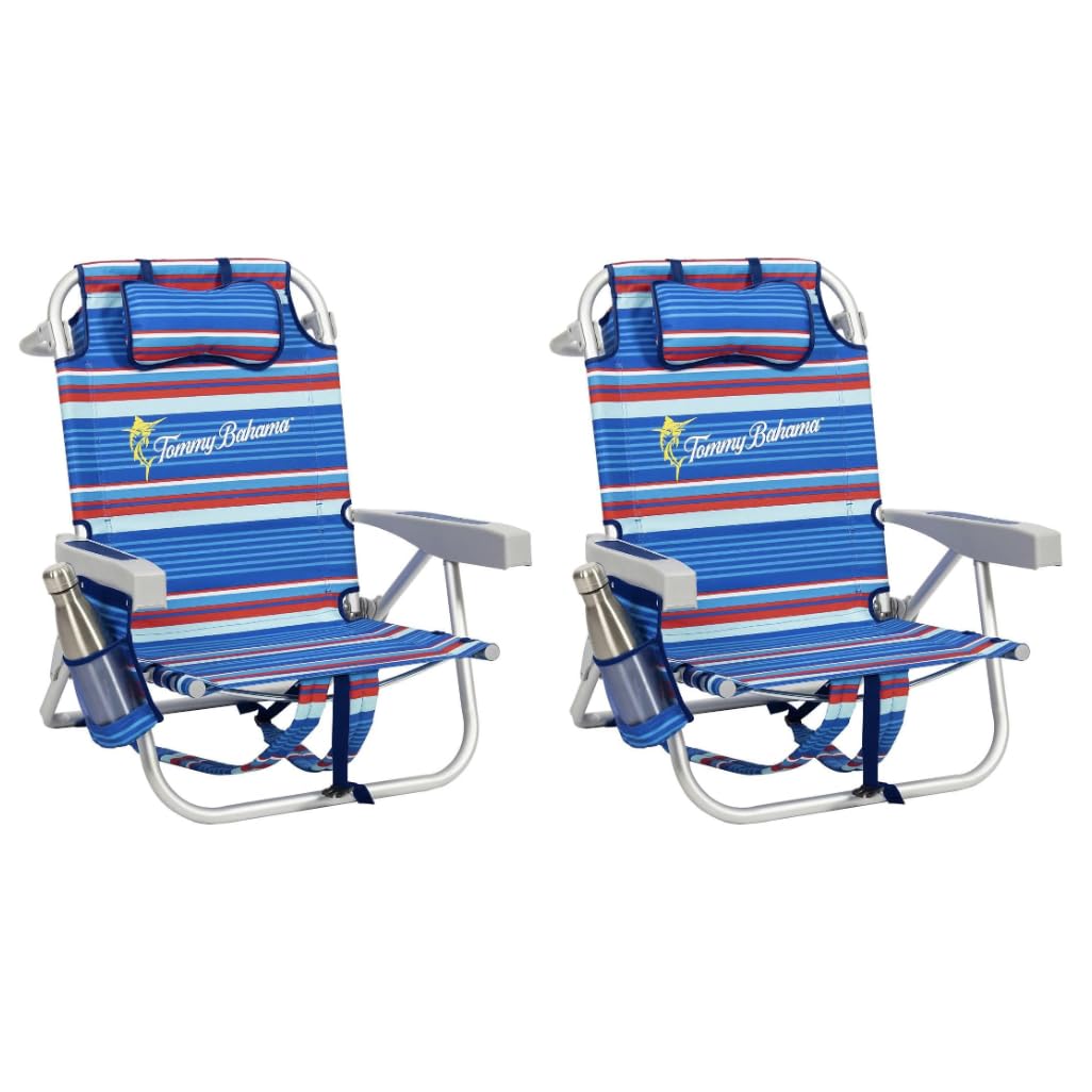 Tommy Bahama 2-Pack Aluminum Beach Backpack Chairs - Sailfish & Palms Design, Lightweight Folding Camping Chairs for Outdoor, Beach, Pool, Picnic & Travel