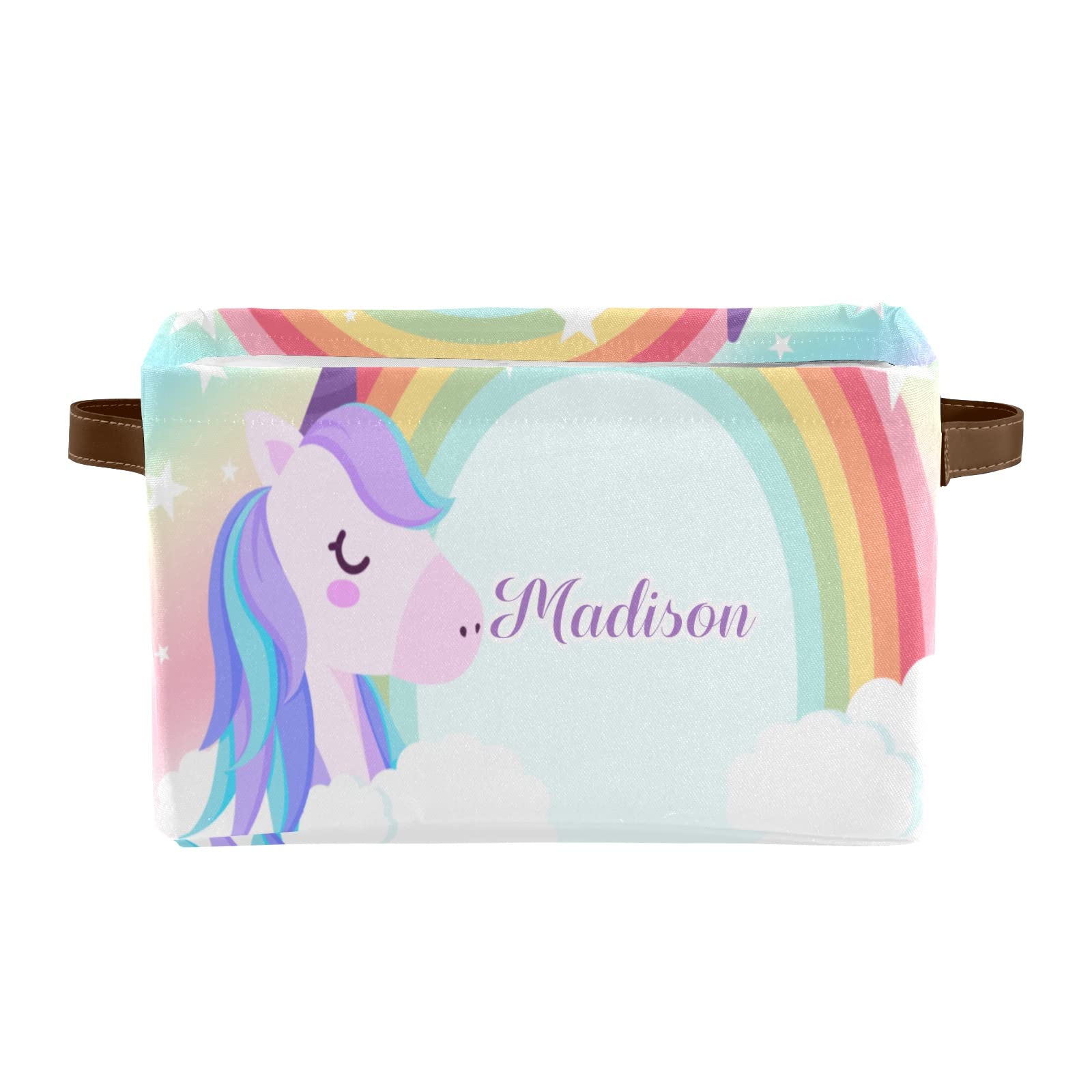 Personalized Rainbow Unicorn Cloud Storage Bins - Custom Kids Toy Organizer with Handles for Nursery, Clothes & Home Organization (1-Pack) - Perfect for Bedroom, Playroom & Closet Storage Solutions