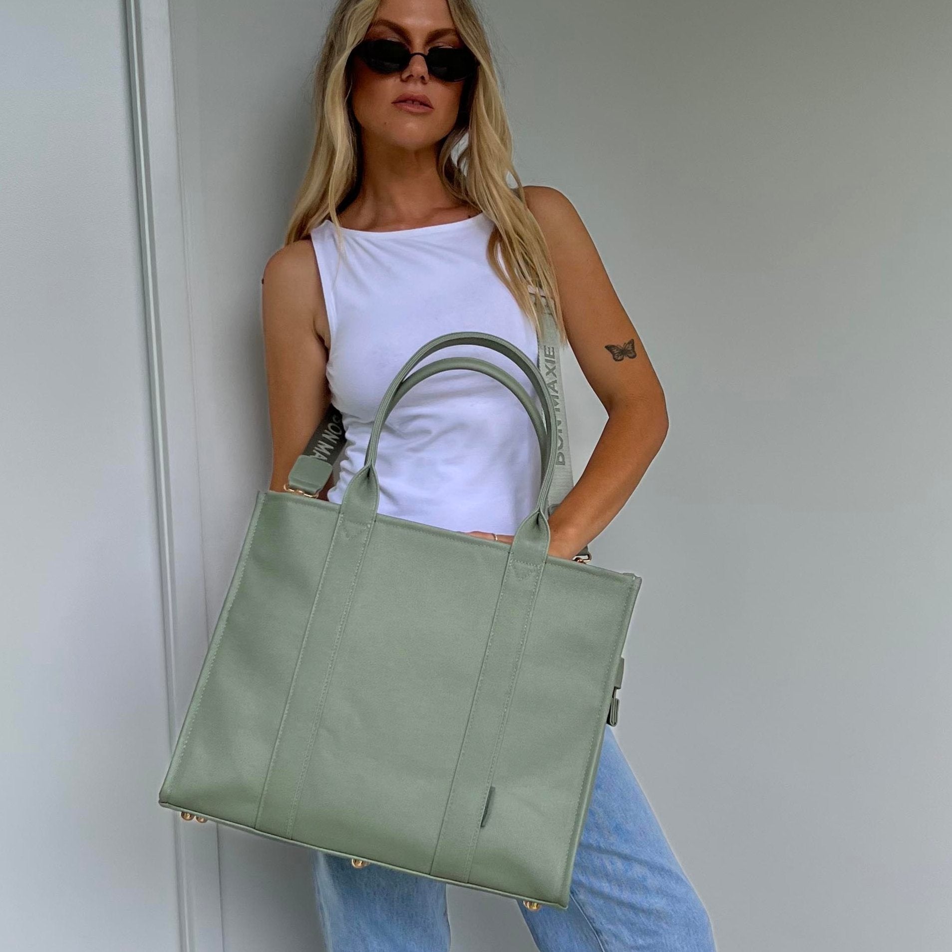 Large Bon Vivant Structured Tote Bag in Sage Green - Stylish & Spacious Handbag for Women, Perfect for Work, Travel, and Everyday Use