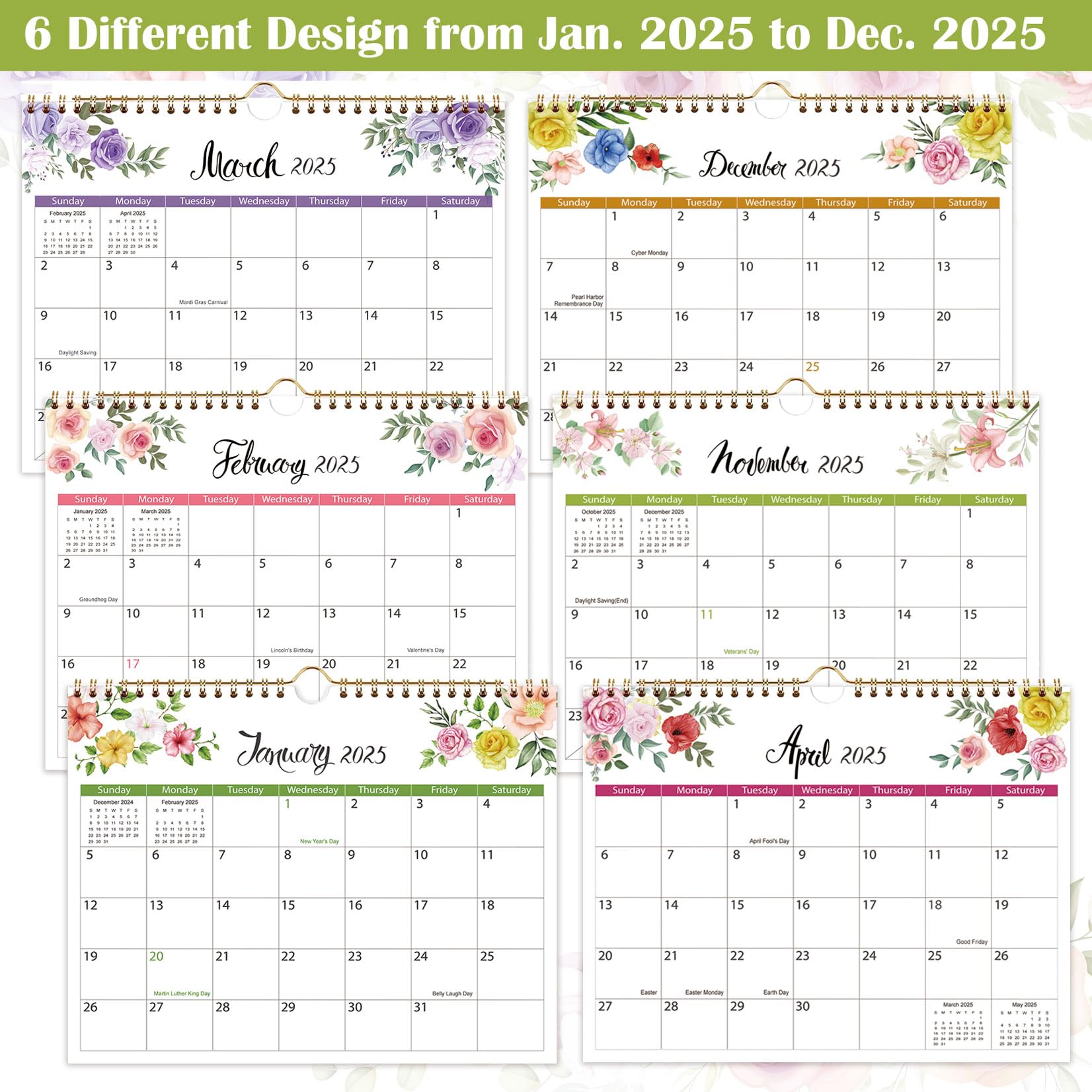 2024-2025 Wall Calendar with Floral Design - October 2024 to December 2025 Hanging or Desk Calendar (8.5