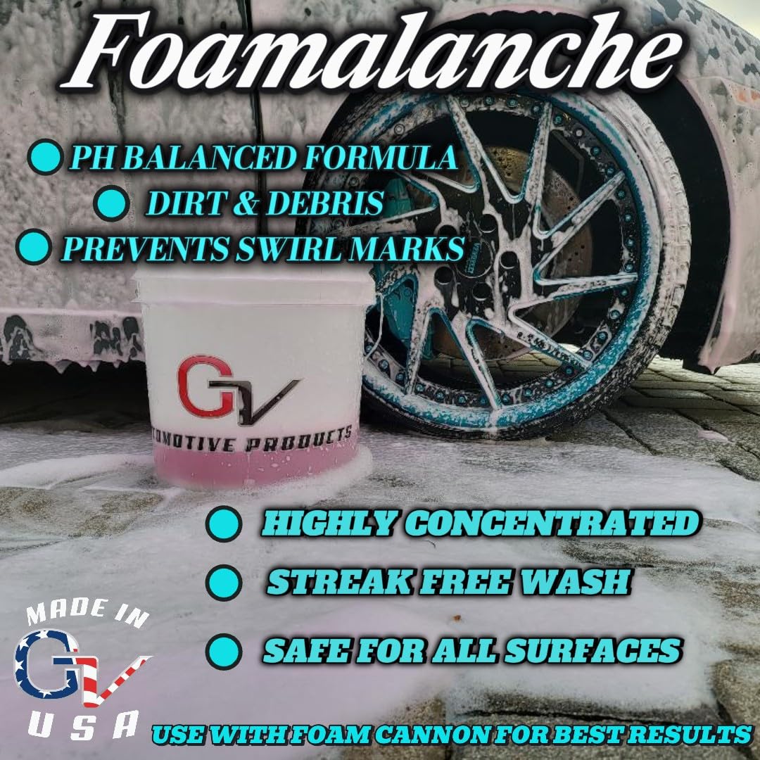 GV Automotive Foamalanche 16 oz Car Wash Soap - High Foam Formula for Foam Guns, Foam Cannons & Pressure Washers - Perfect for Deep Cleaning & Detailing