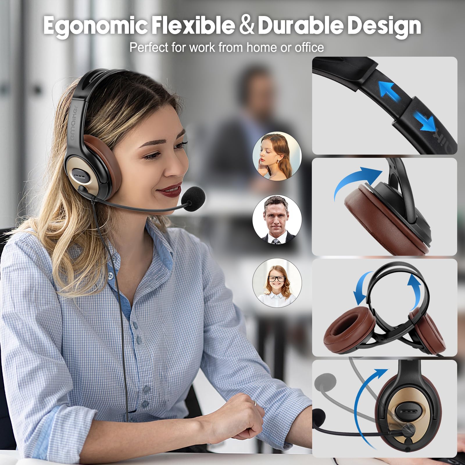USB-C Over-Ear Headphones with Noise Cancelling Mic for Laptop - Compatible with Teams, Zoom, Google Meet, Webinars | Perfect for Remote Work, Online Classes & Conference Calls