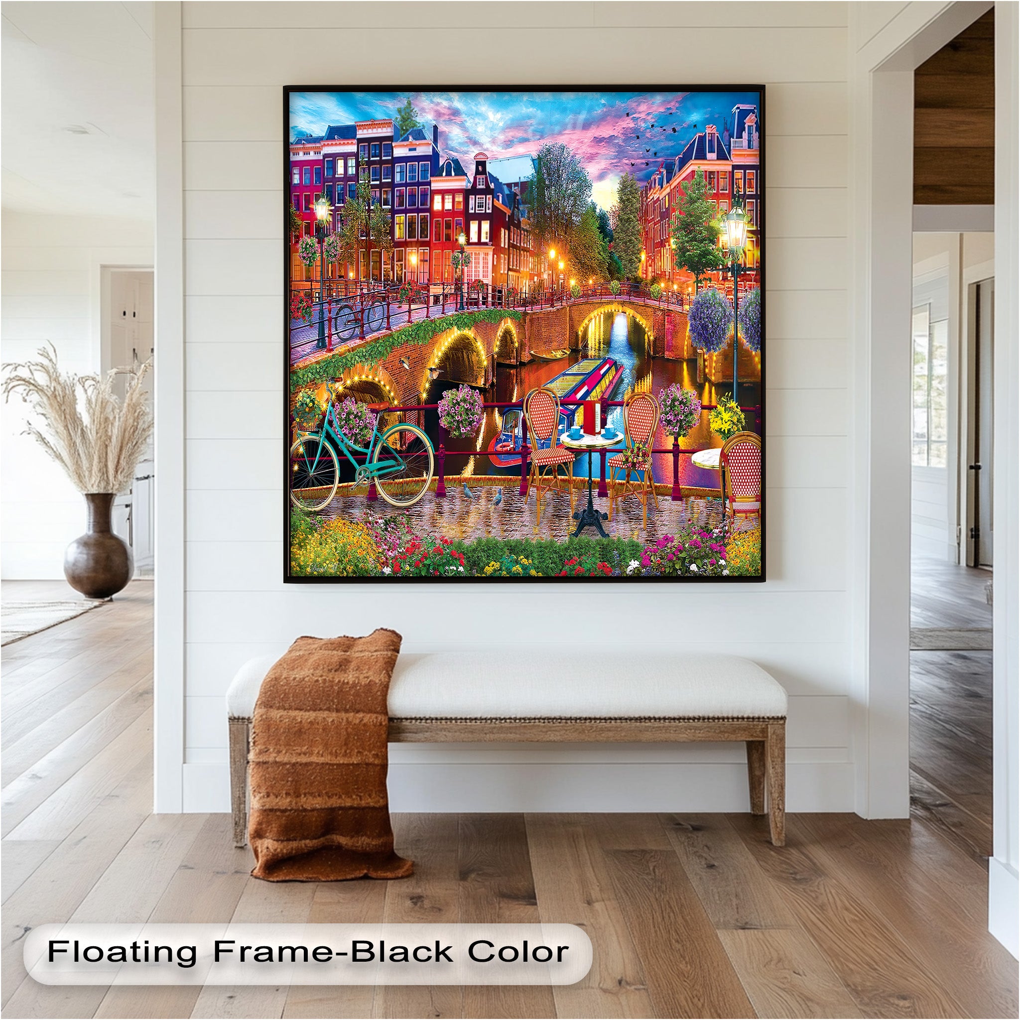 Stunning Amsterdam Sunset Oil Painting - Vibrant Cityscape Wall Art for Living Room & Office Decor