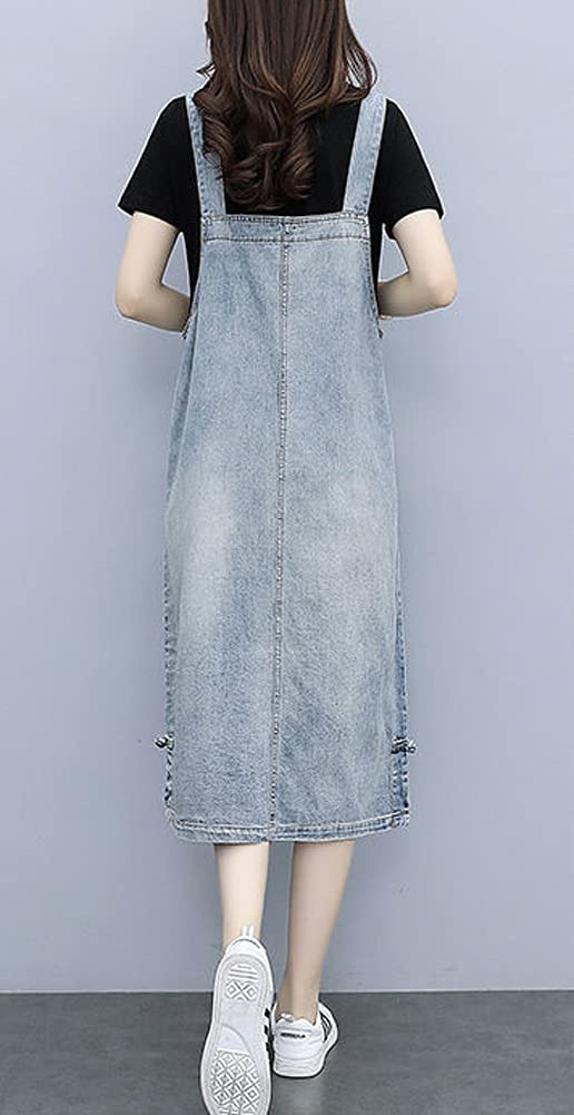 Women's Casual Frog Button Denim Overalls Dress A-Line Midi Long - Stylish Retro Outfit for Streetwear, Date Night & Spring Fashion