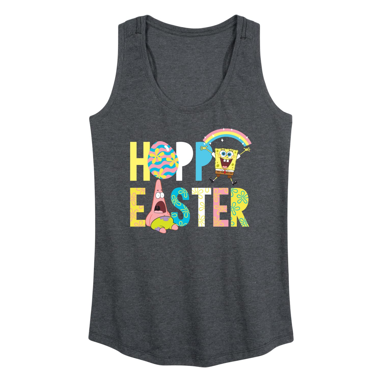 HYBRID APPAREL Women's Spongebob Squarepants Hoppy Easter Icons Racerback Tank Top - Funny Cartoon Graphic Tee for Easter Celebrations, Cosplay & Casual Wear