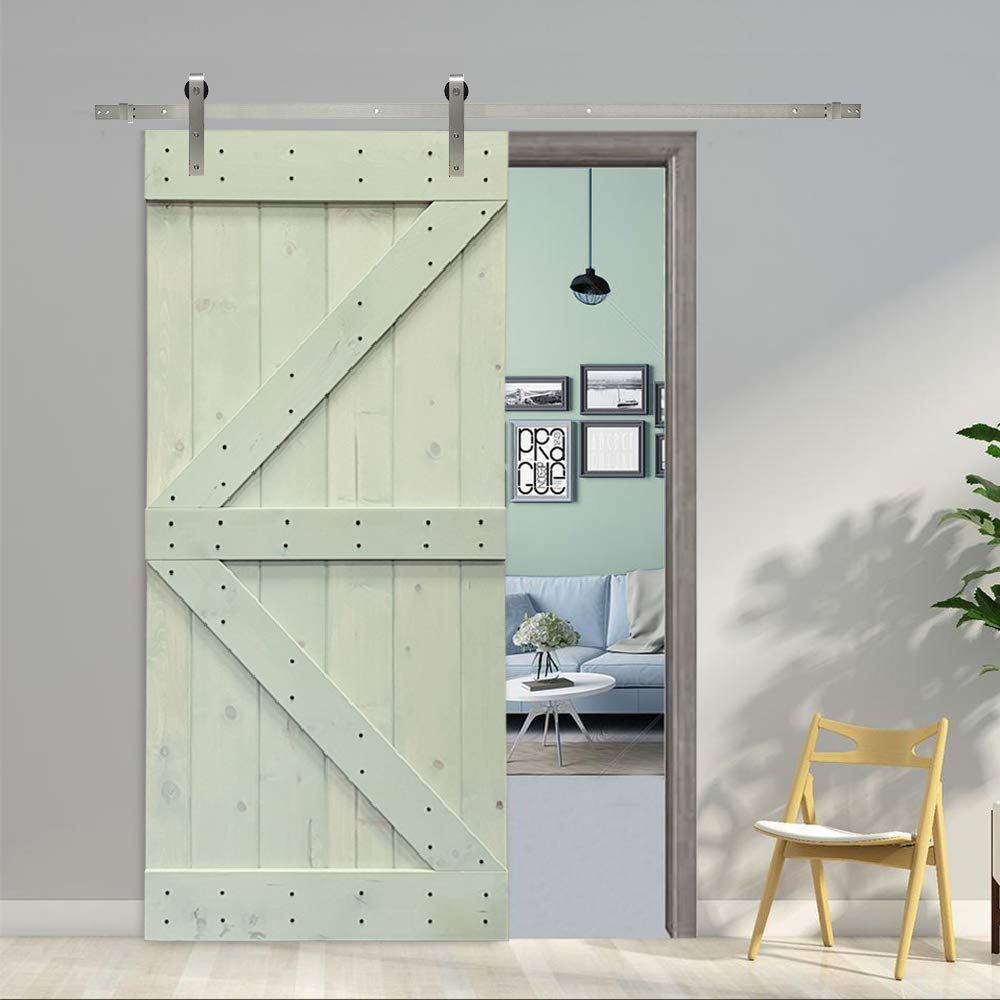TMS Paneled Wood Colonial Maple Stained K Series DIY Barn Door with Sliding Hardware Kit - 84