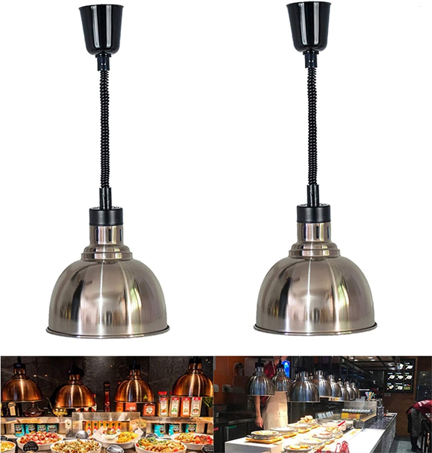 Commercial Food Heat Lamp - Adjustable Telescopic Hanging Heating Light for Restaurants, Buffets & Catering | Bronze Food Warmer Lamp for Keeping Meals Hot at Events, Cafes & Kitchens