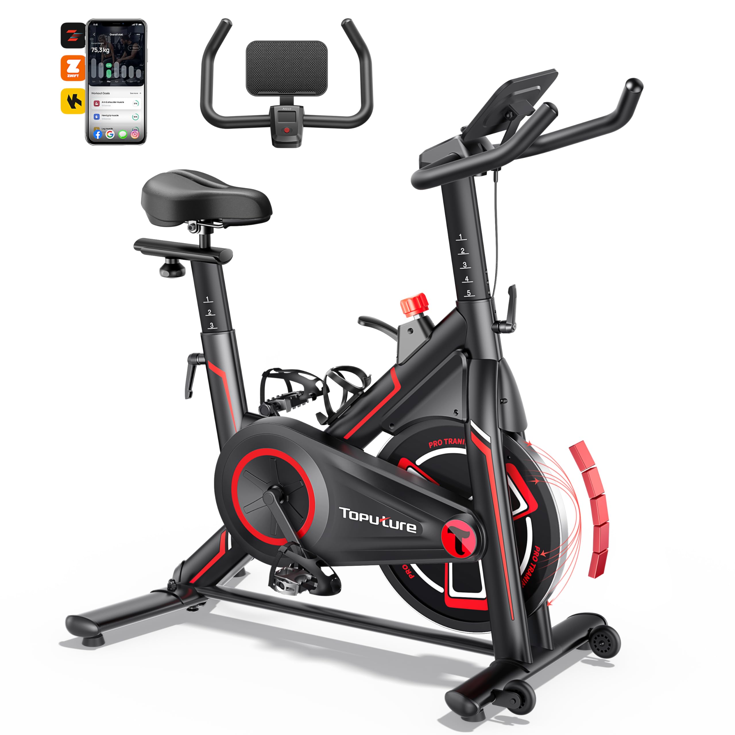 Premium Magnetic Resistance Exercise Bike with Exclusive App - 330LBS Capacity Indoor Cycling Bike with LCD Monitor, Tablet Holder & Silent Belt Drive - Perfect for Home Gym, Cardio Workouts & Spin Classes
