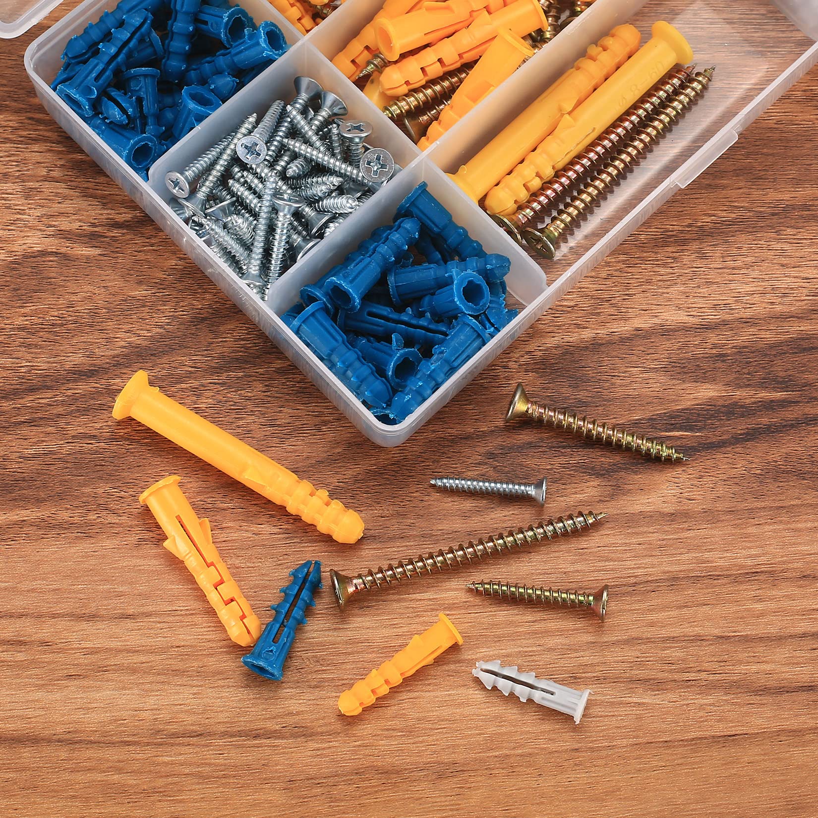 240 Pcs Drywall Anchors and Screws Kit - Heavy Duty Self Tapping Screws with Ribbed Wall Plug Anchors for Concrete & Drywall - Phillips Flat Head Screws & Plastic Expansion Anchors for Hanging Pictures, Shelves & Home Decor