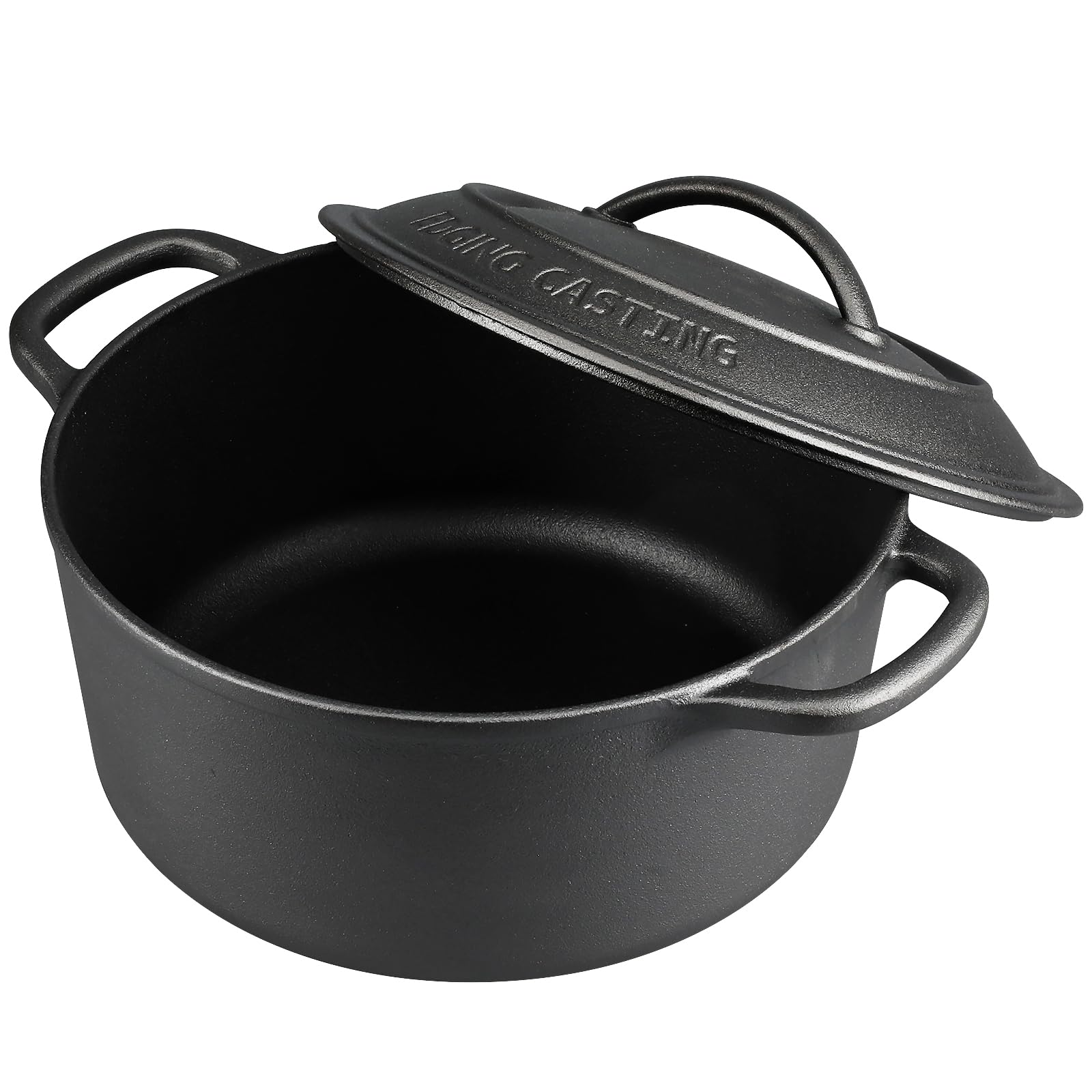 Pre-Seasoned Cast Iron Dutch Oven with Lid - 5 Quart Round Enameled Pot for Sourdough Bread Baking, Camping & Outdoor Cooking - Dual Handles, Black