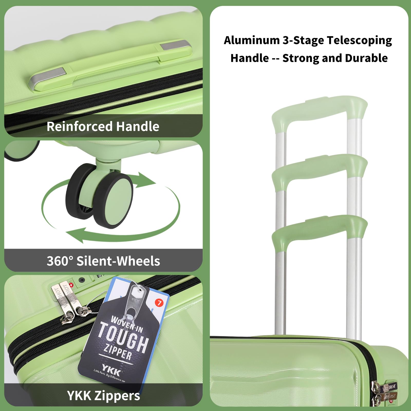 Lightweight ABS+PC Hardside Luggage Set with Spinner Wheels & TSA Lock - 3-Piece Suitcase (20+24+28 inch) in Avocado Green - Perfect for Air Travel, Business Trips & Family Vacations - Durable YKK Zipper & Smooth Mobility
