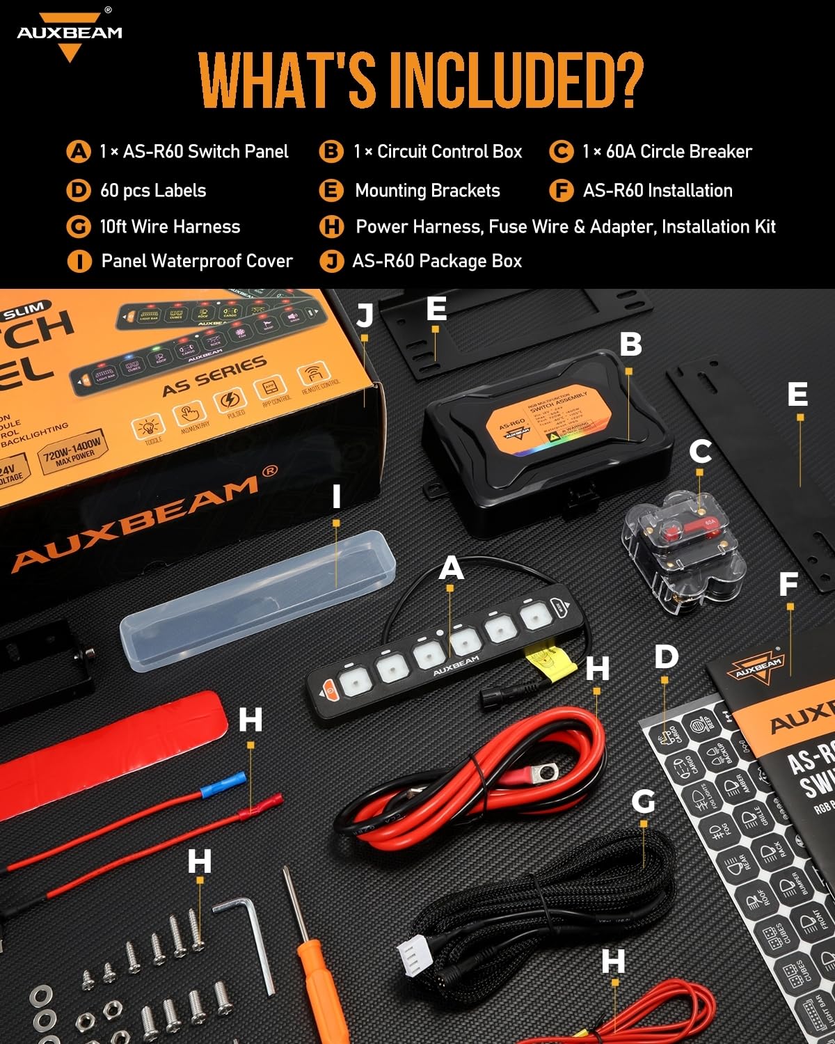 Auxbeam 6 Gang Slim RGB Switch Panel AS-R60 - 12-24V Waterproof Dimmable LED Toggle Switch Panel with Momentary Pulsed Function & Off Backlight - Perfect for Trucks, Offroad Vehicles, Boats & Marine Applications - 2 Year Warranty