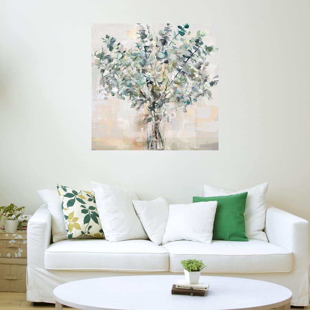Botanical Wall Art Canvas Print - 22x22 Inch Green Plant Decor for Bathroom & Bedroom | Essential Greens Nature-Themed Painting | Perfect for Spa, Yoga Studio & Home Office Decor