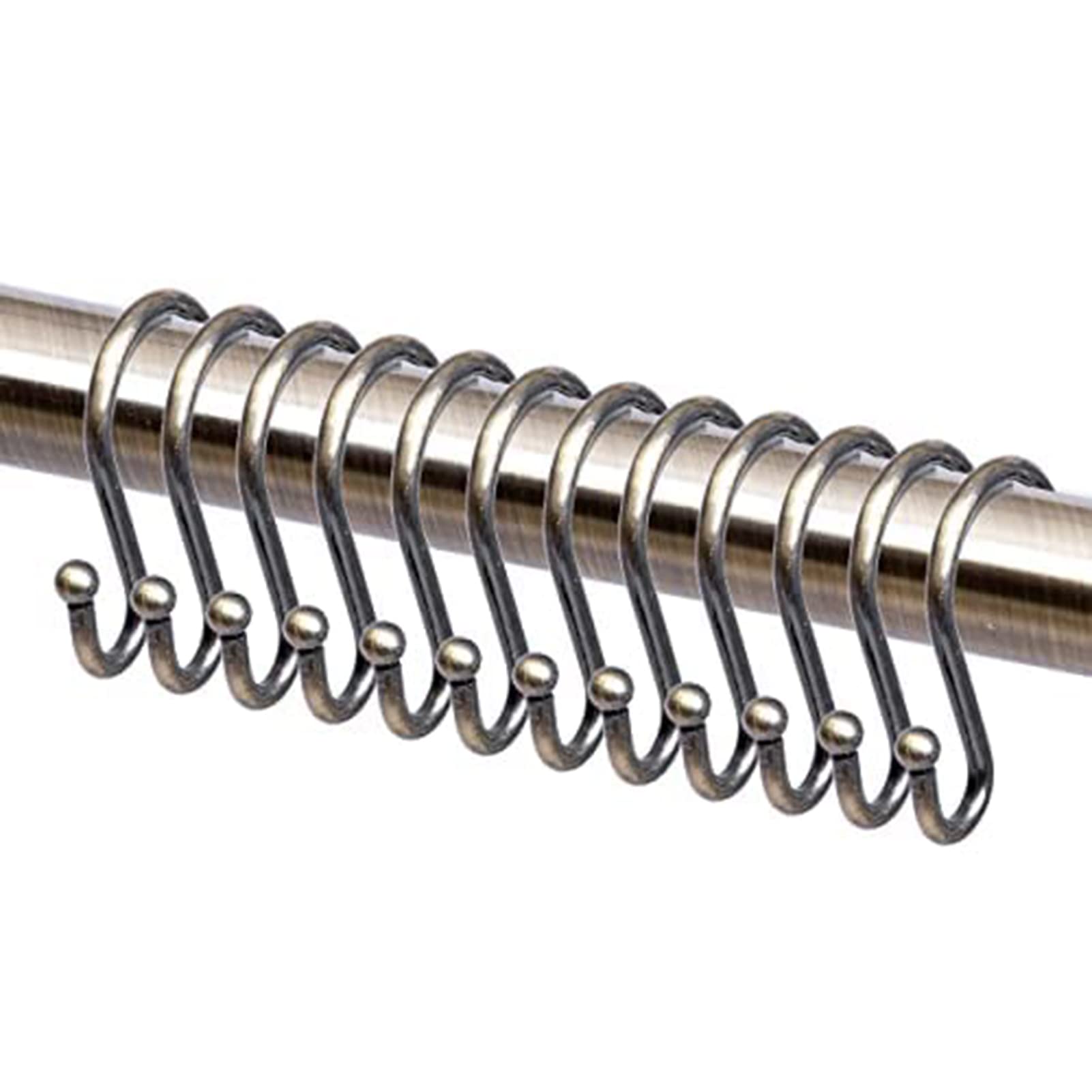 Stainless Steel Shower Curtain Hooks Set of 12 - Rustproof Bathroom Hooks for Shower Curtains, Towels & Clothes - Durable Metal Rings for Bath, Laundry & Closet Organization