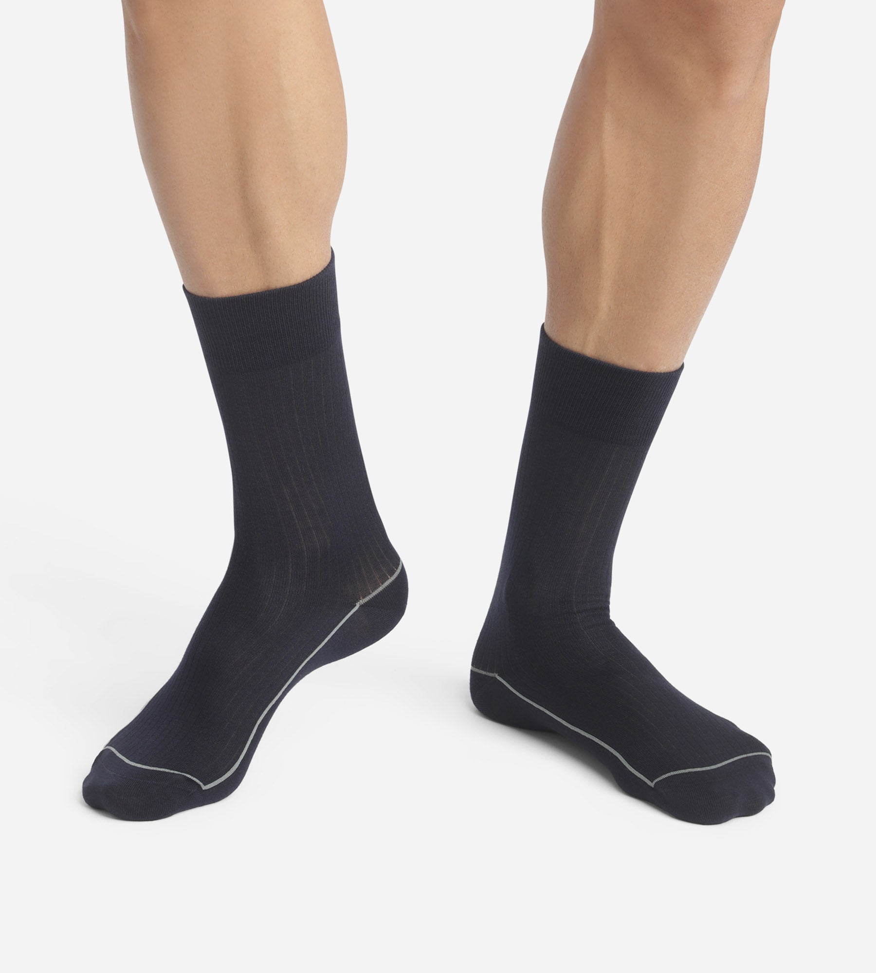 Men's Ribbed Cotton Socks - Midnight Blue with Colored Trim - Comfortable & Durable for Everyday Wear, Office, and Casual Outfits