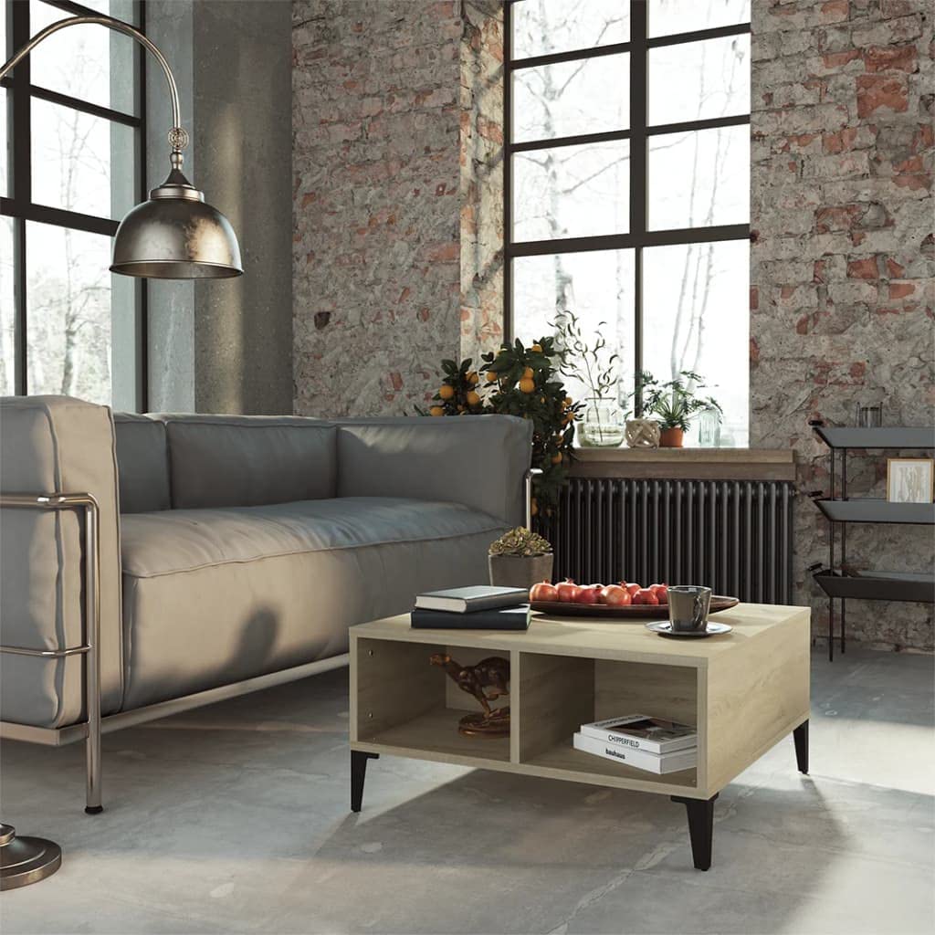 Modern Brown Coffee Table with 4 Storage Compartments - 24x24x12 Inches Living Room Center Table with Sturdy Metal Legs - Space Saving Furniture for Small Apartments - Multi-Functional Sofa Side Table, Cocktail Table & Home Office Desk - Perfect for Living Room, Bedroom & Studio Decor