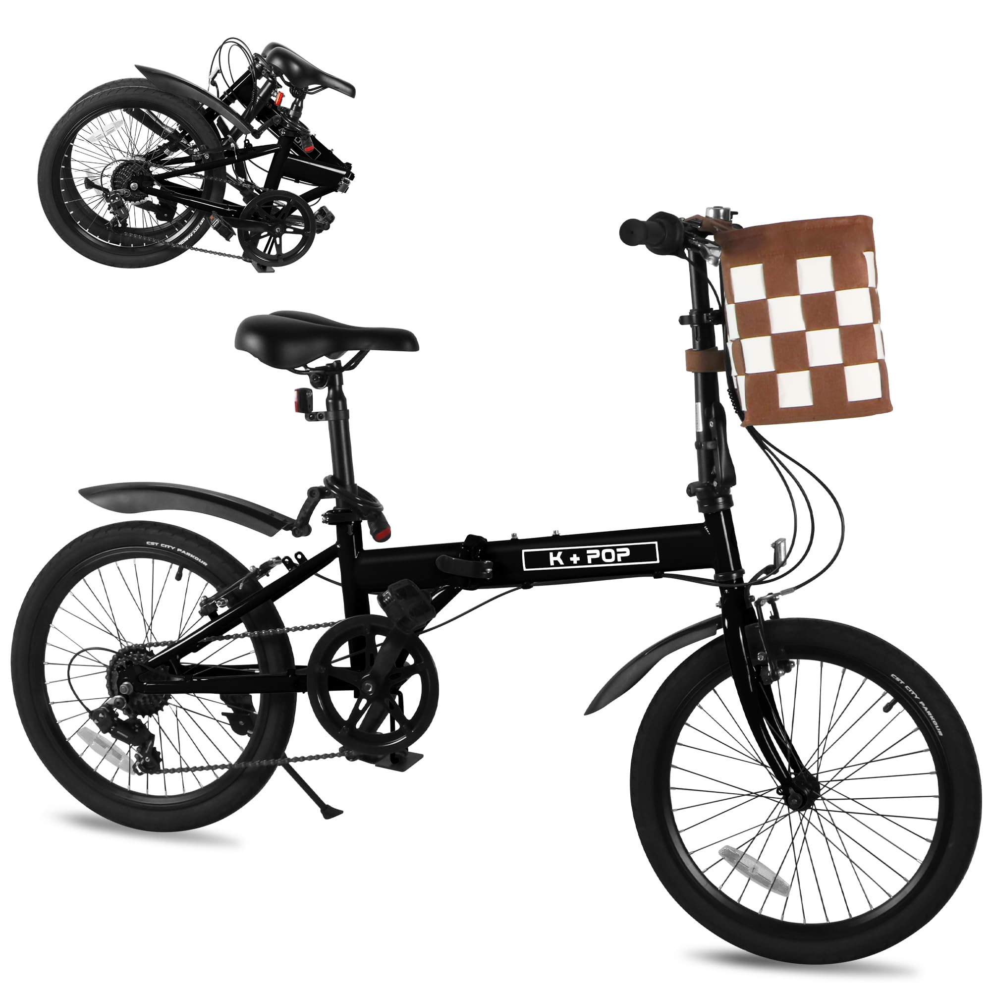 Foldable Adult Bicycle - 20 Inch Commuter Bike with Removable Basket, 7-Speed Gears & Lightweight Frame | Perfect for Urban Commuting, Campus Riding & Weekend Adventures