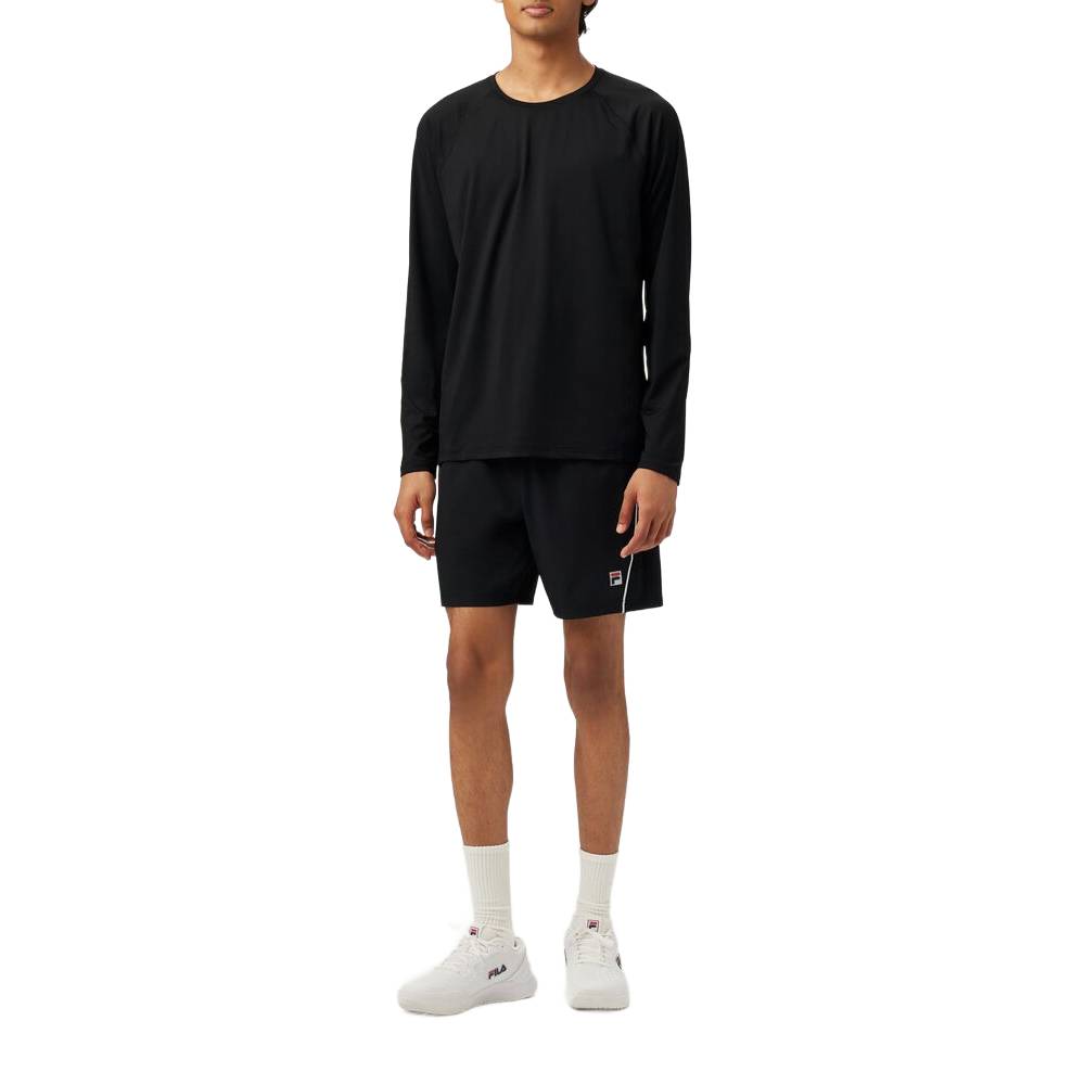 Fila Men's Piped Stretch Woven Athletic Shorts - Black/White - Comfortable Workout & Casual Wear for Running, Gym, and Everyday Use