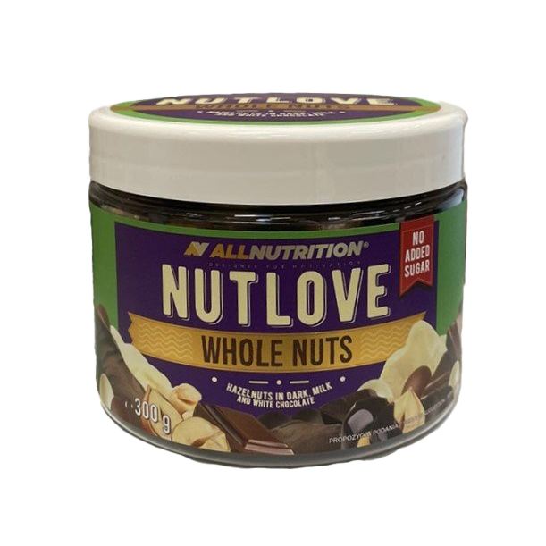 Allnutrition Nutlove Whole Nuts in Dark, Milk & White Chocolate - Premium Hazelnuts Snack 300g - Perfect for Gifts, Parties & Healthy Desserts
