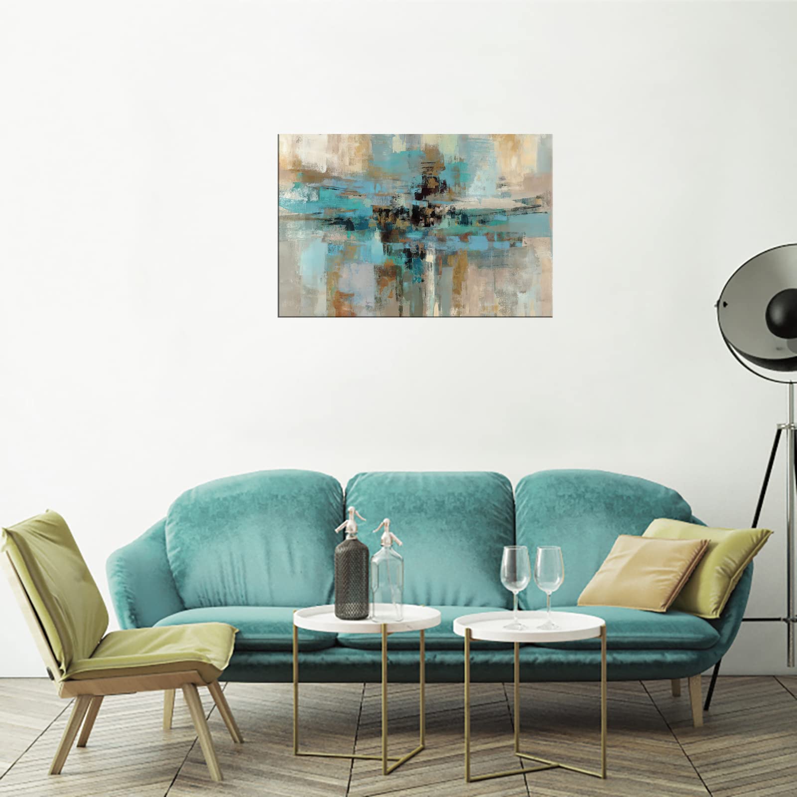 Abstract Blue and Brown Canvas Wall Art Print - Stretched Wooden Framed Painting for Living Room, Bedroom & Office Decor | Modern Home Artwork | Perfect for Contemporary Spaces & Gift Giving