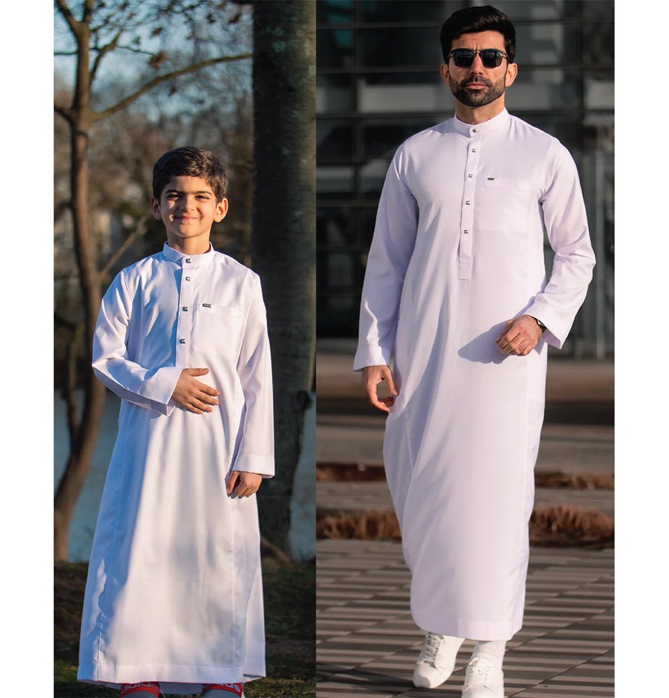 Boys Islamic Thobe - Full Length Long Sleeve Prayer Dress 110 White - Perfect for Eid, Ramadan & Daily Prayers