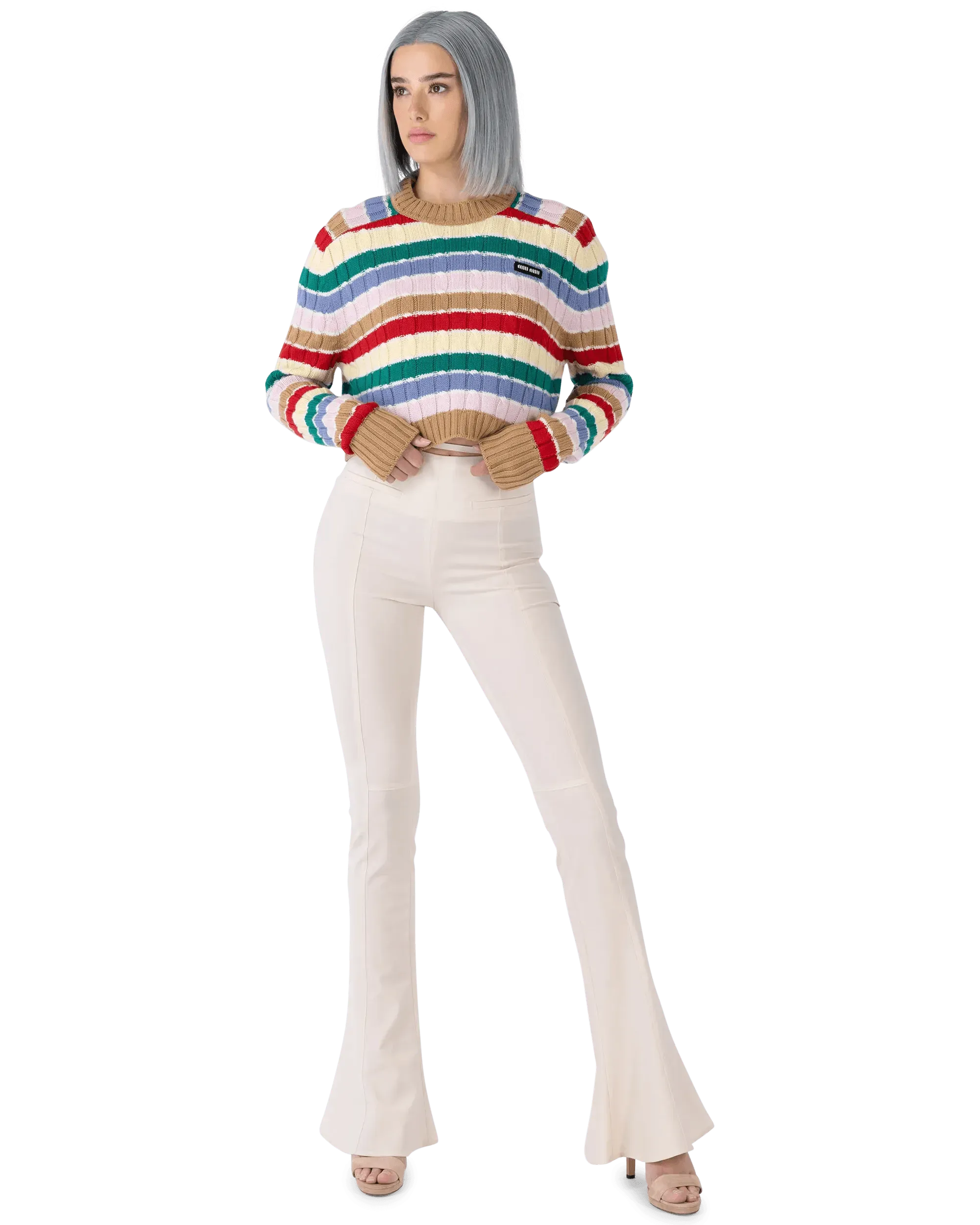 Soft Cashmere Striped F5 Crop Top Sweater for Women - Trendy Winter Knitwear for Casual Outings & Date Nights