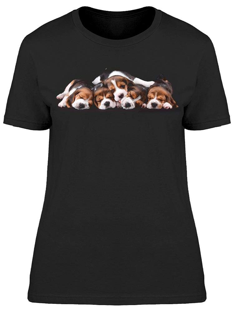 Smartprints Five Puppies Sleeping Graphic T-Shirt for Women - Cute & Comfortable Cotton Tee for Casual Wear, Lounging, and Dog Lovers