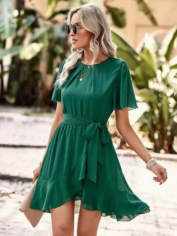 Elegant Layered Chiffon Mini Dress for Women - Summer Party, Wedding Guest, Date Night Outfit - Flowy A-Line Short Dress with Ruffles