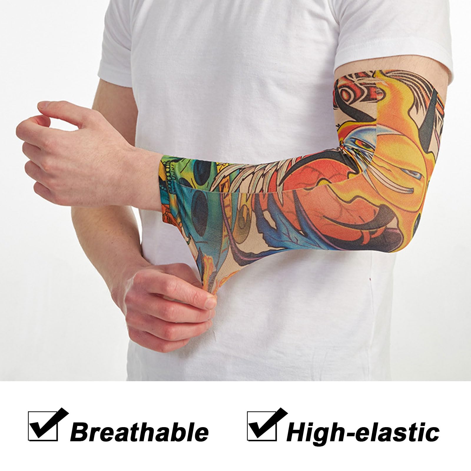 TSHAOUN 12 PCS Tattoo Sleeves for Men & Women - Realistic Fake Arm Tattoo Covers for Parties, Halloween & Cosplay - Temporary Tattoo Sleeve Cuffs for Costumes & Theme Events