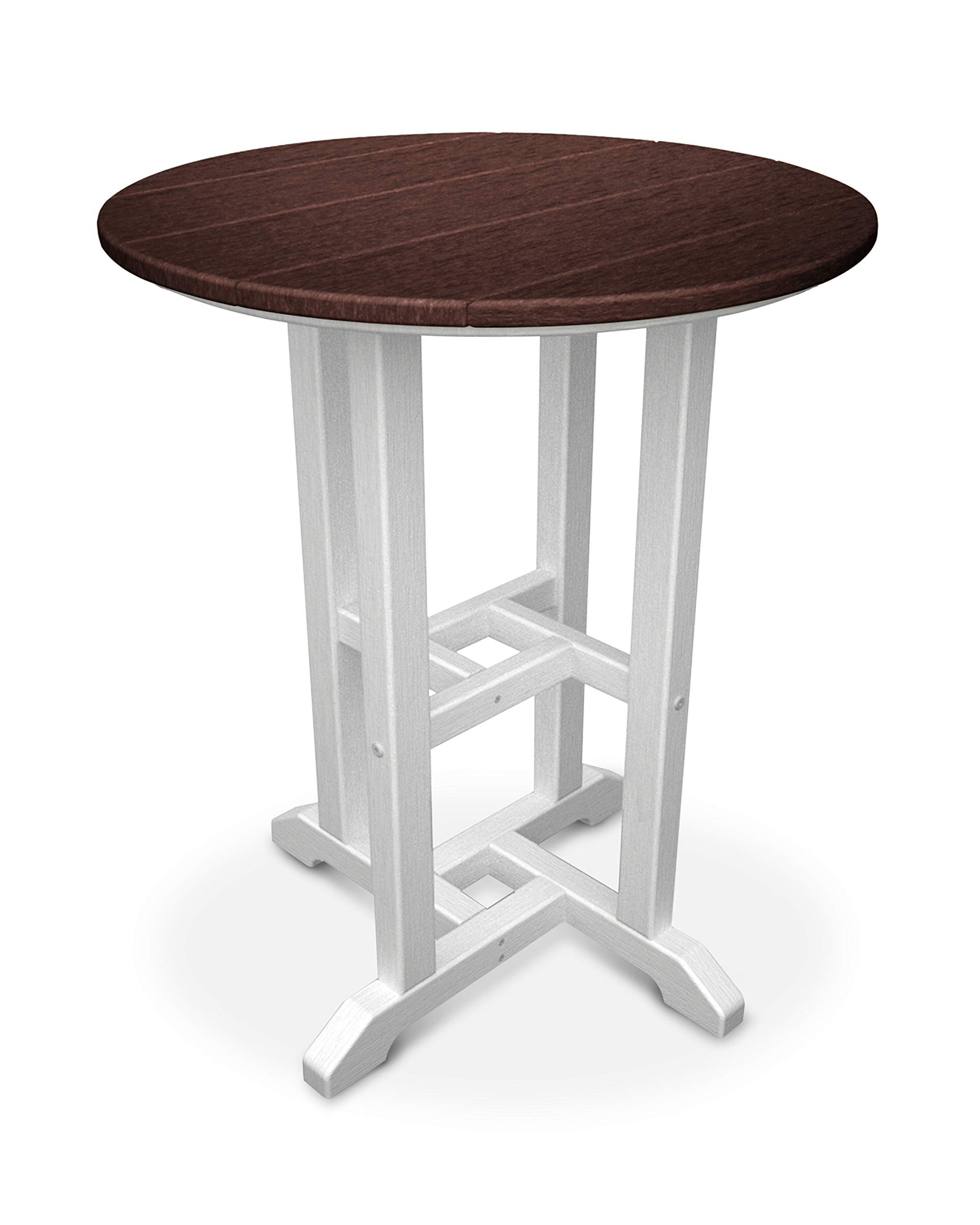 POLYWOOD RT224FWHMA 24-Inch Round Outdoor Dining Table - White Frame with Mahogany Top | Weather-Resistant Patio Furniture for Backyard, Deck & Poolside Dining