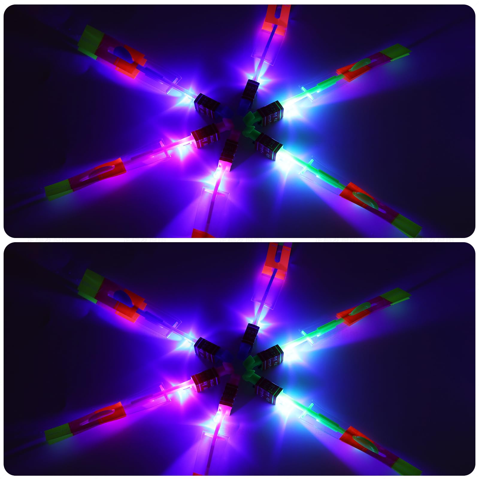 60Pcs LED Slingshot Flying Toys Set (30 Slingshots + 30 Helicopters) - Glow in The Dark Outdoor Games for Kids Ages 4-12 - Birthday Party Favors, Backyard Fun, Summer Camp Activities