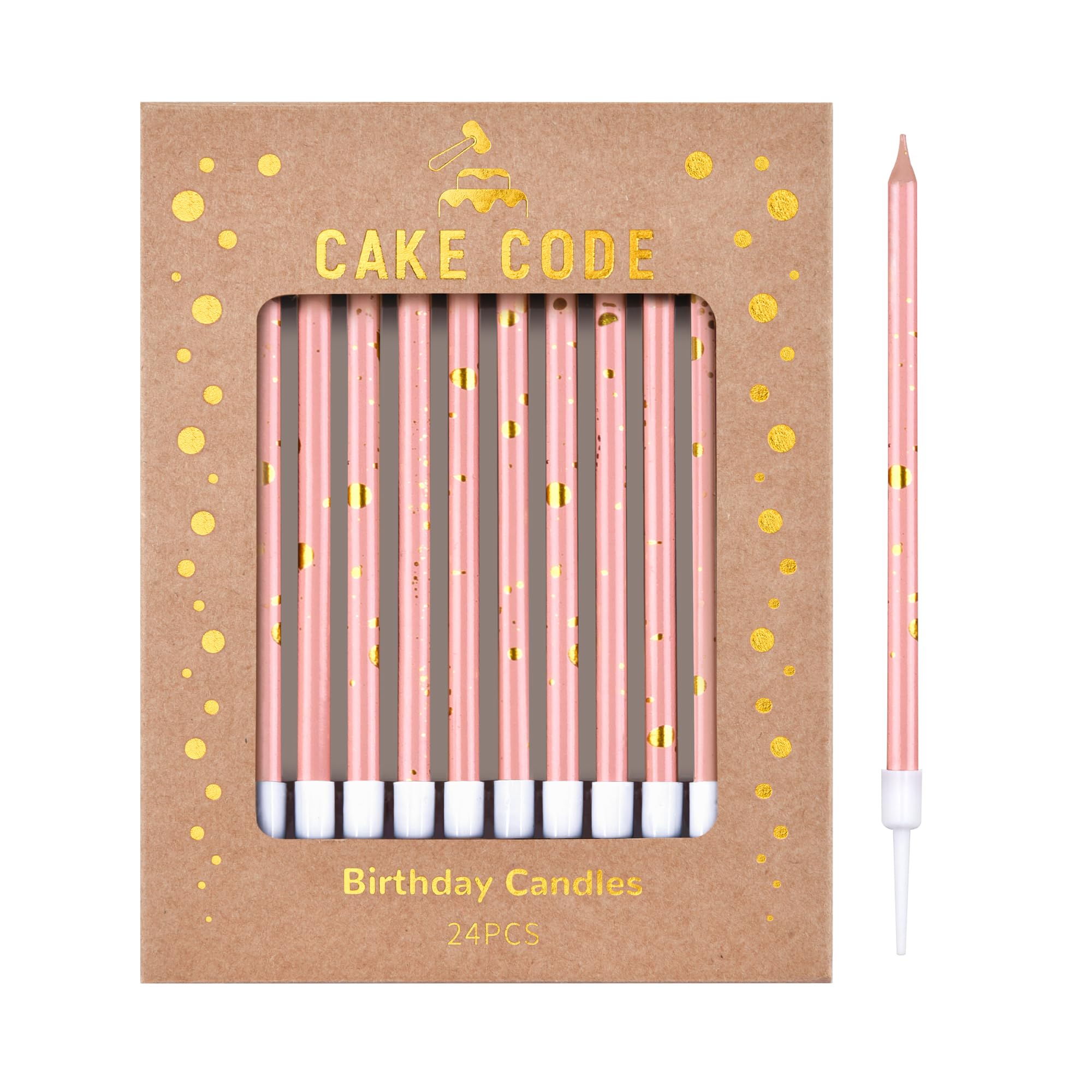 Pink Gold Long Thin Birthday Candles - Elegant Cake Candles for Birthday Parties, Wedding Decorations & Special Events - Perfect for Cakes, Cupcakes & Dessert Tables