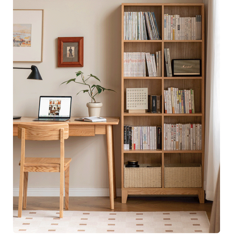 Solid Oak Wood Floor-to-Ceiling Bookshelf - Modern Home Library Storage Solution for Living Room, Office & Study