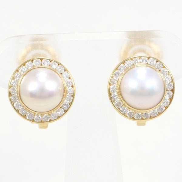 18K Yellow Gold & White Gold Half Pearl Diamond Earrings - Elegant Dangle Ear Jewelry for Women, Perfect for Weddings, Parties & Special Occasions