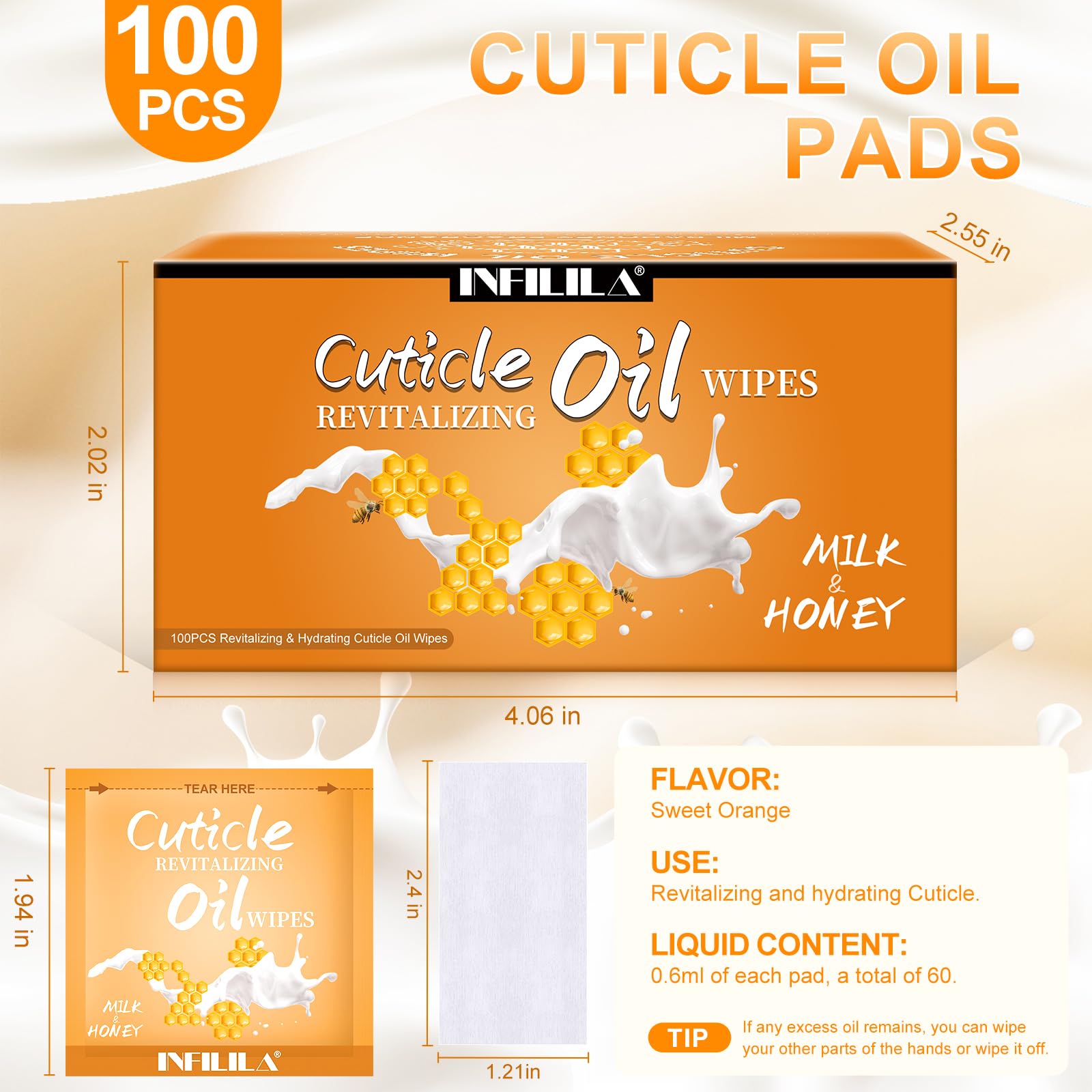 NXJ INFILILA Bulk Cuticle Oil 3.3 Fl Oz (100 Pack) - Mini Hydrating Nail Care for Dry Cuticles Repair, Travel Size Milk & Honey Nail Treatment - Perfect for Salon, Home Manicures & On-The-Go Nail Care