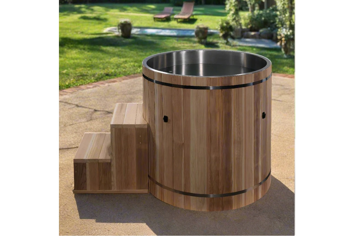 Premium Cold Therapy Pacific Cedar Barrel with Marine Grade 316 Stainless Steel Interior - Perfect for Post-Workout Recovery, Spa Relaxation & Hydrotherapy at Home