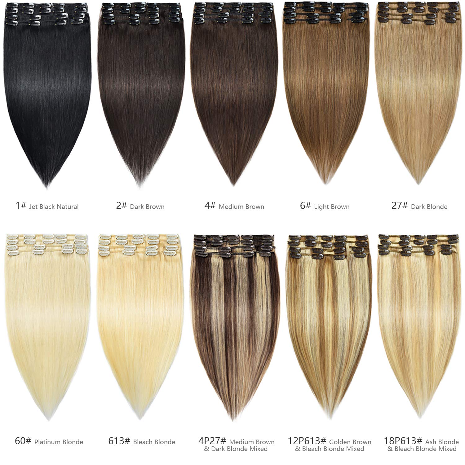 Rose Bud Clip-in Hair Extensions 8Pcs - 100% Remy Human Hair, 18 Clips, 60g/Set, 12 Inch Medium Brown for Volume & Length - Perfect for Parties, Weddings & Daily Styling