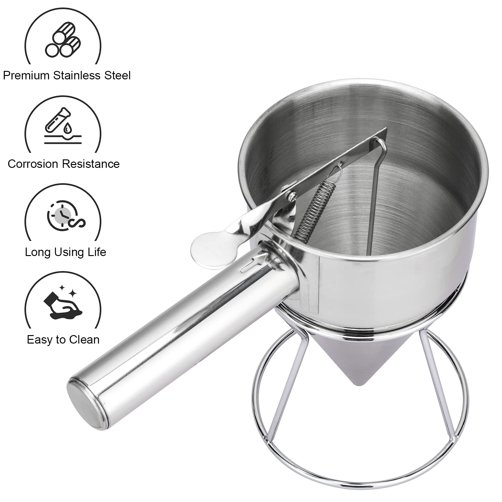 MyLifeUNIT Stainless Steel Pancake Batter Dispenser - Perfect for Pancakes, Waffles & Funnel Cakes - Easy Pour Batter Dispenser with Stand for Breakfast, Brunch & Dessert Making