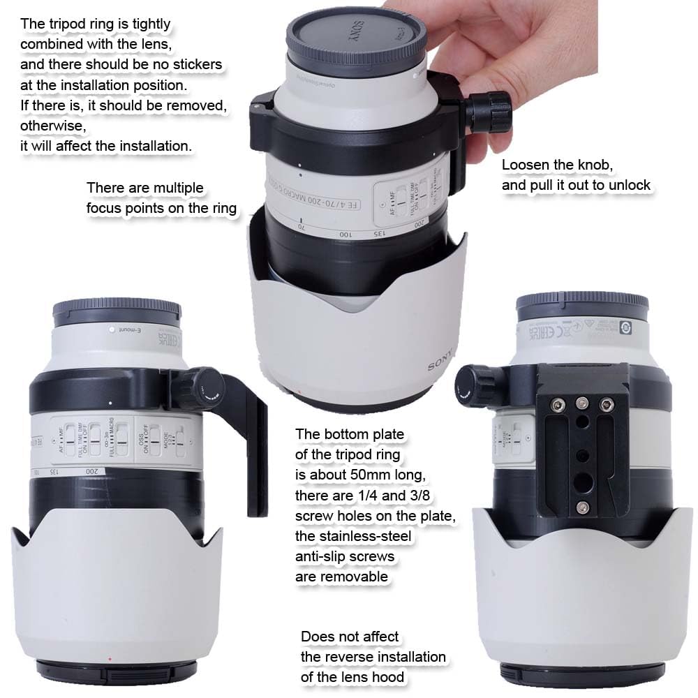 Sony FE 70-200mm F/4 Macro G OSS II Tripod Mount Ring Lens Collar - Arca-Swiss Compatible Quick Release Plate for Camera Stabilizers & Tripods - Perfect for Macro Photography, Wildlife Shooting & Video Stabilization