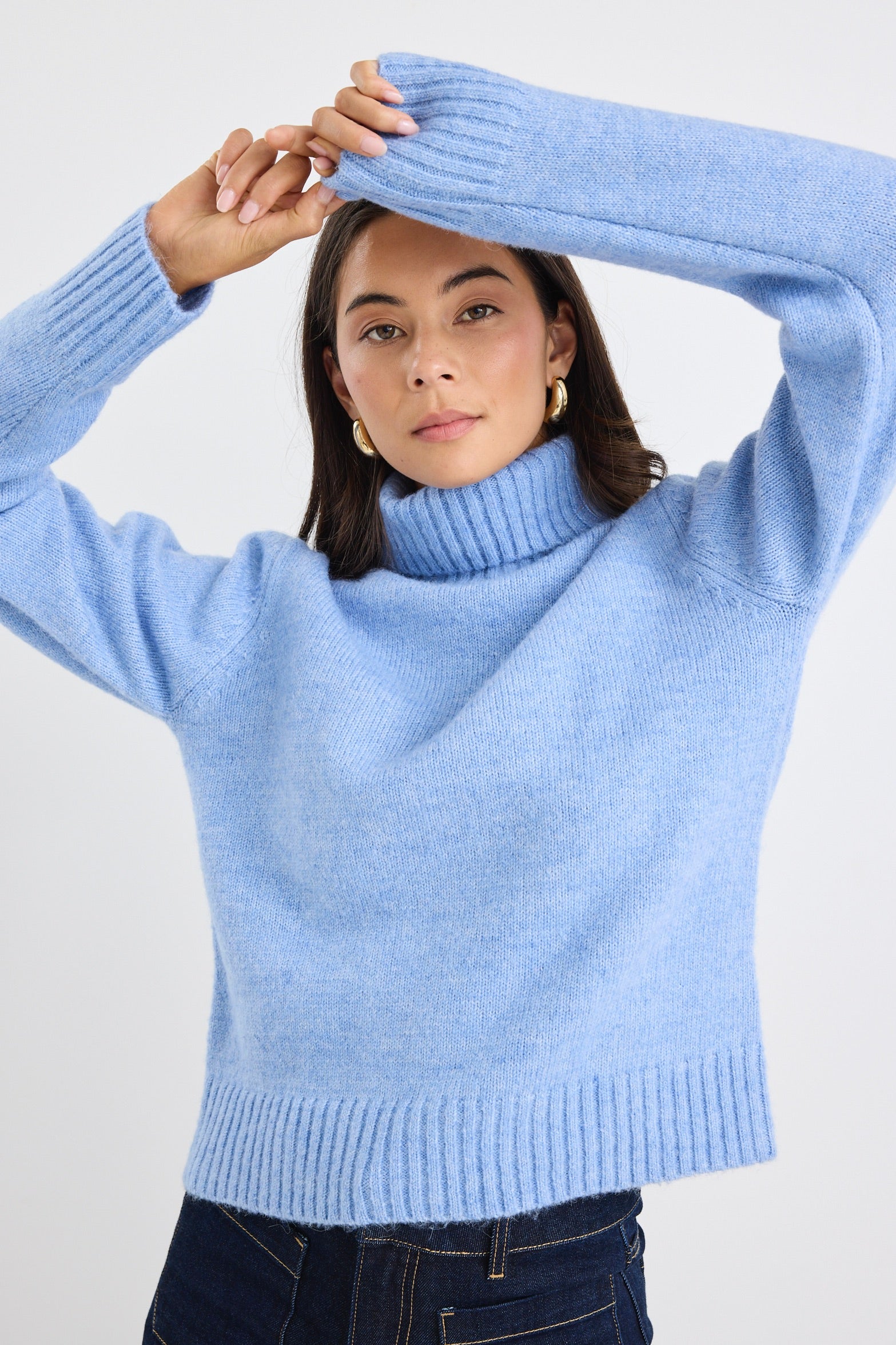 Alliance Ice Blue Soft Knit Roll Neck Jumper - Cozy Winter Sweater for Women | Perfect for Casual Wear, Office Outfits & Holiday Gatherings