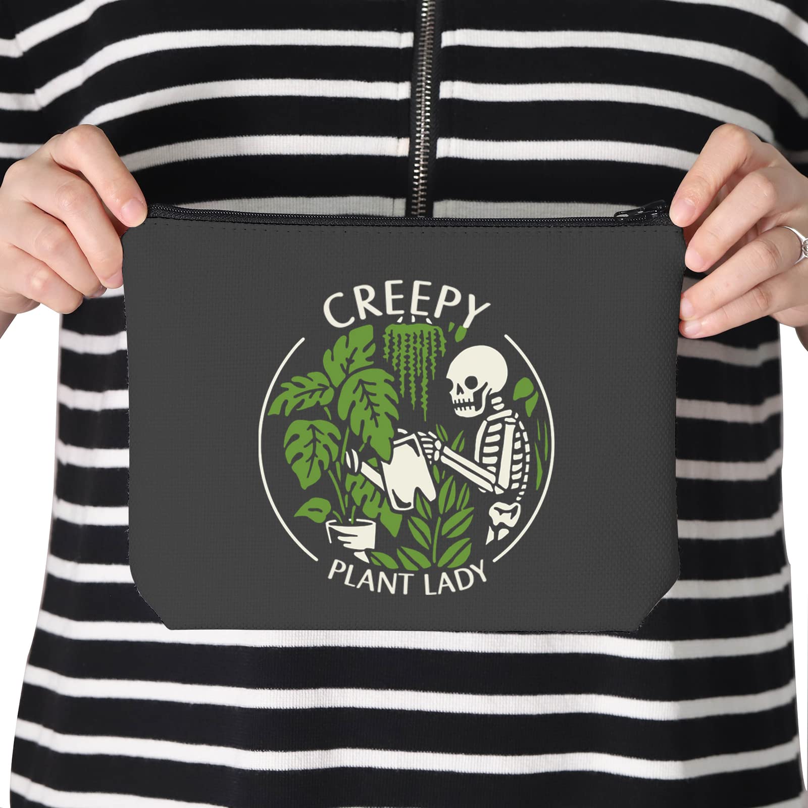 Spooky Plant Themed Zipper Pouch Makeup Bag - Creepy Plant Lady Design - Perfect Housewarming Gift for Plant Lovers - Beige Cosmetic Organizer for Goth Gardeners & Halloween Decor Enthusiasts - Great for Makeup Storage, Travel Essentials & Witchy Aesthetic Collections