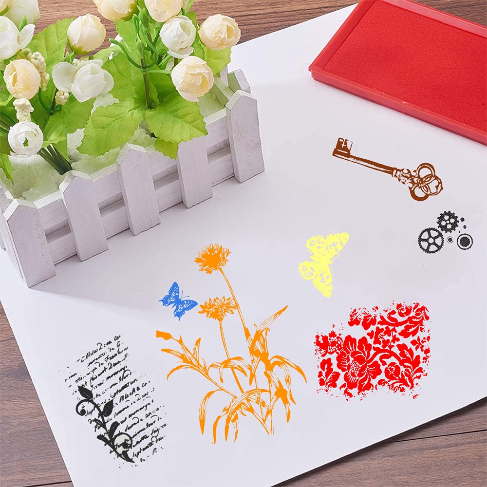 Butterfly Daisy Flower Clear Stamps for Card Making, DIY Scrapbooking, Embossing - Transparent Silicone Seal Stamps with Words Background - Perfect for Greeting Cards, Journals, Album Decor & Craft Projects