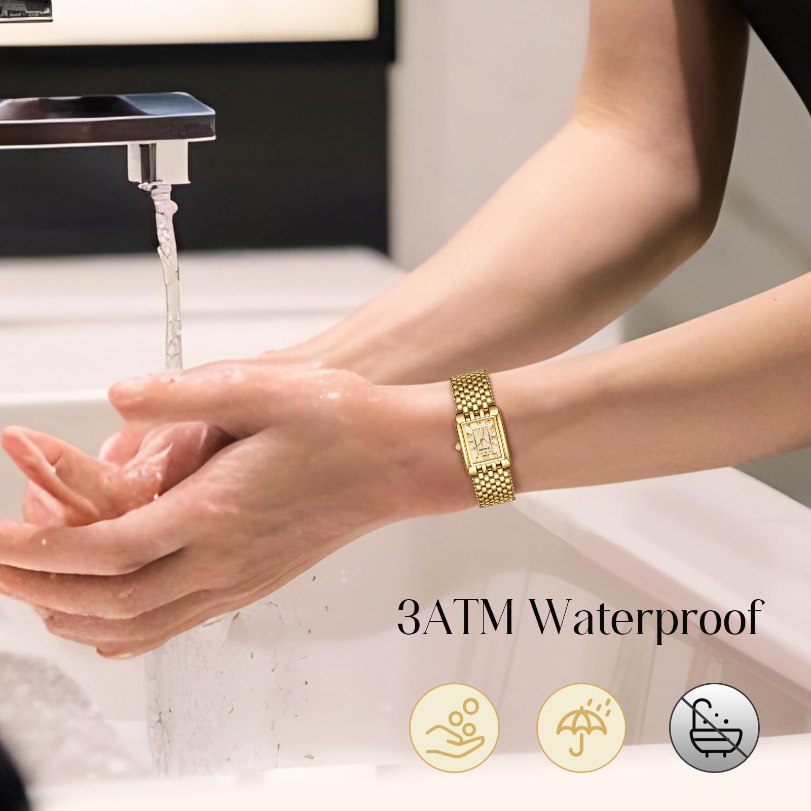 NN BEN NEVIS Gold Women's Watch - Dainty Small Ladies Watch with Stainless Steel Strap, Luxury Casual Fashion Square Quartz Waterproof Watch (Bracelet Adjustment Tool Included) - Perfect for Office, Date Night & Everyday Wear