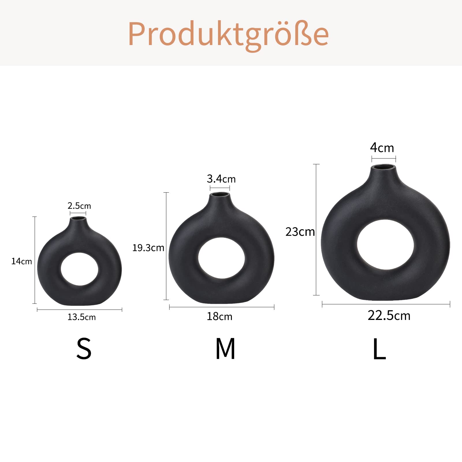 Handmade Black Hollow Ceramic Donut Vase - Minimalist Boho Style Flower Vase for Wedding, Party & Home Decor | Perfect for Dining Table, Living Room, Office & Bedroom