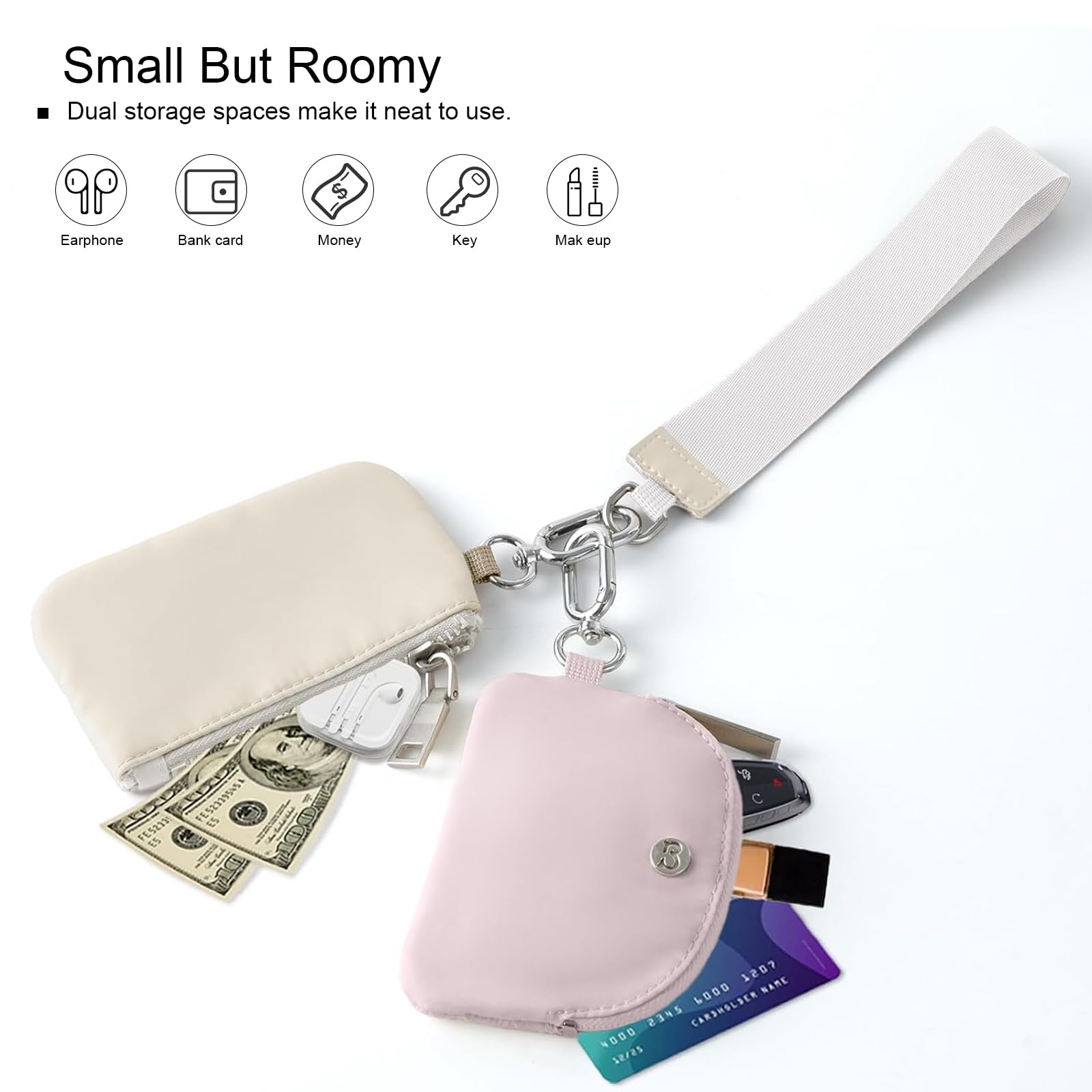 Mini Zip Around Wristlet Wallet for Women - Dual Pouch Keychain Coin Purse for Teens & Girls - Perfect for Parties & Daily Use
