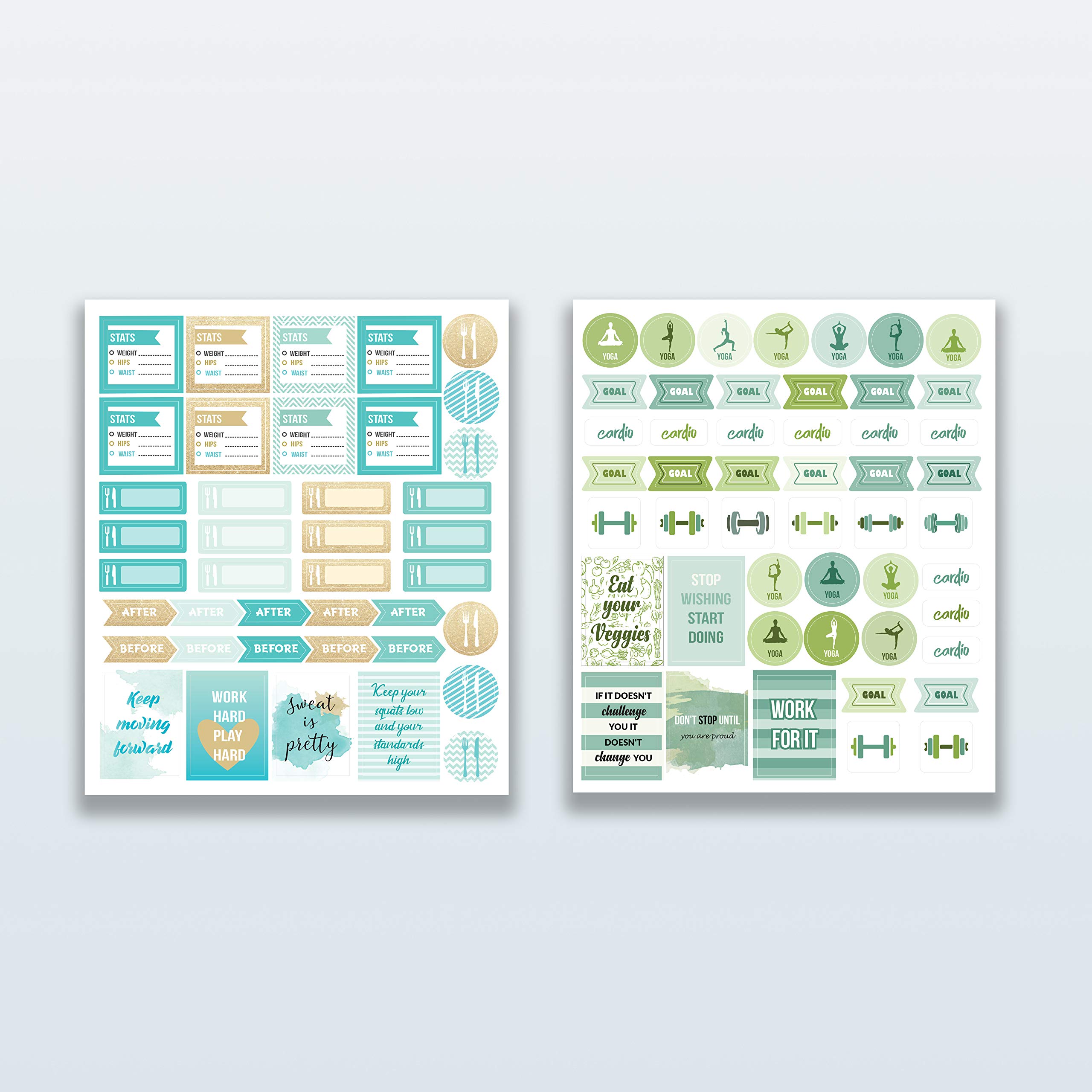 Fitness & Food Planner Stickers - Motivational Workout Journal Stickers for Women | Weight Loss & Meal Tracking