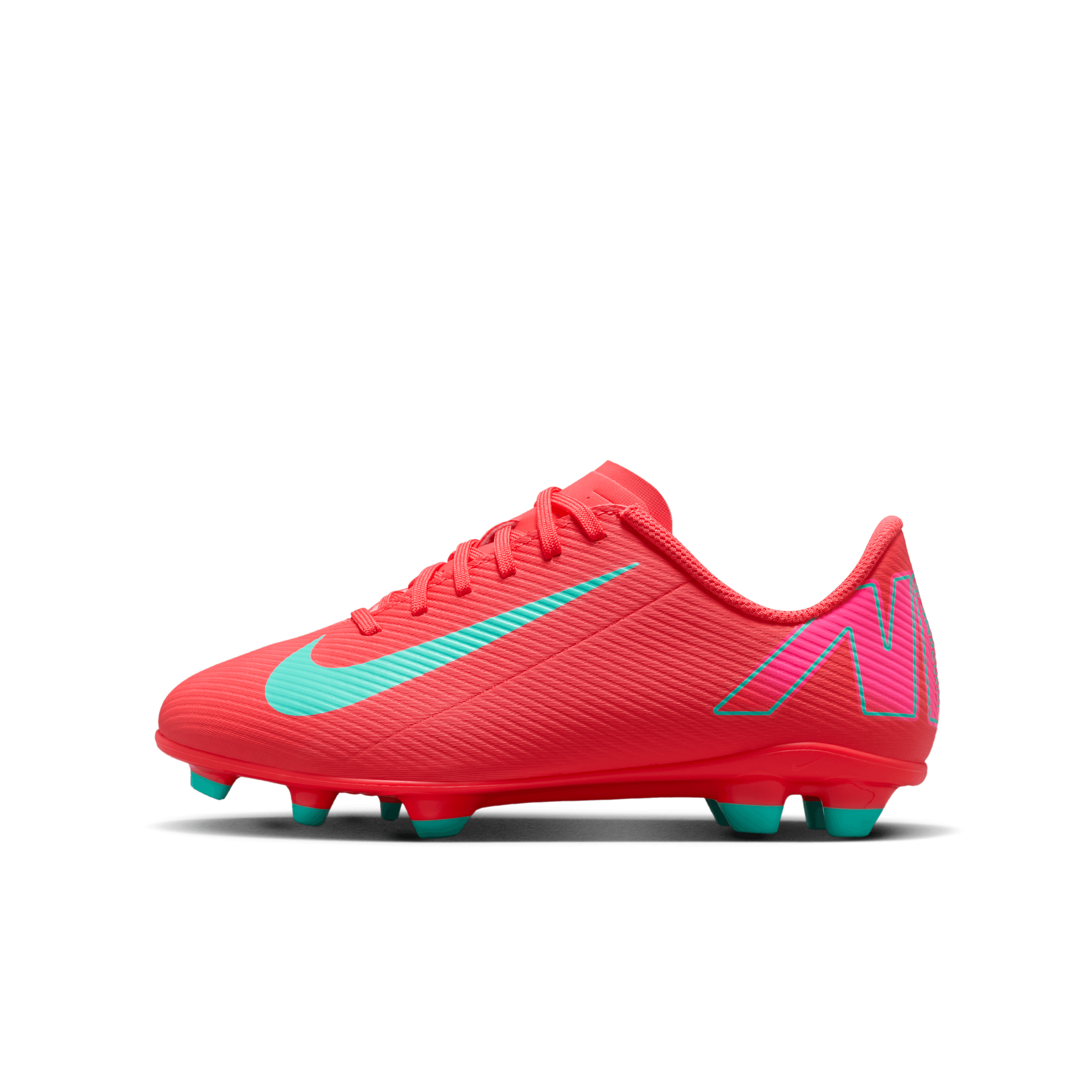 Nike Junior Mercurial Vapor 16 Club FG Soccer Cleats for Kids - Ember Glow/Aurora Green - Lightweight Football Shoes for Youth Players - Perfect for Turf Matches & Training Sessions