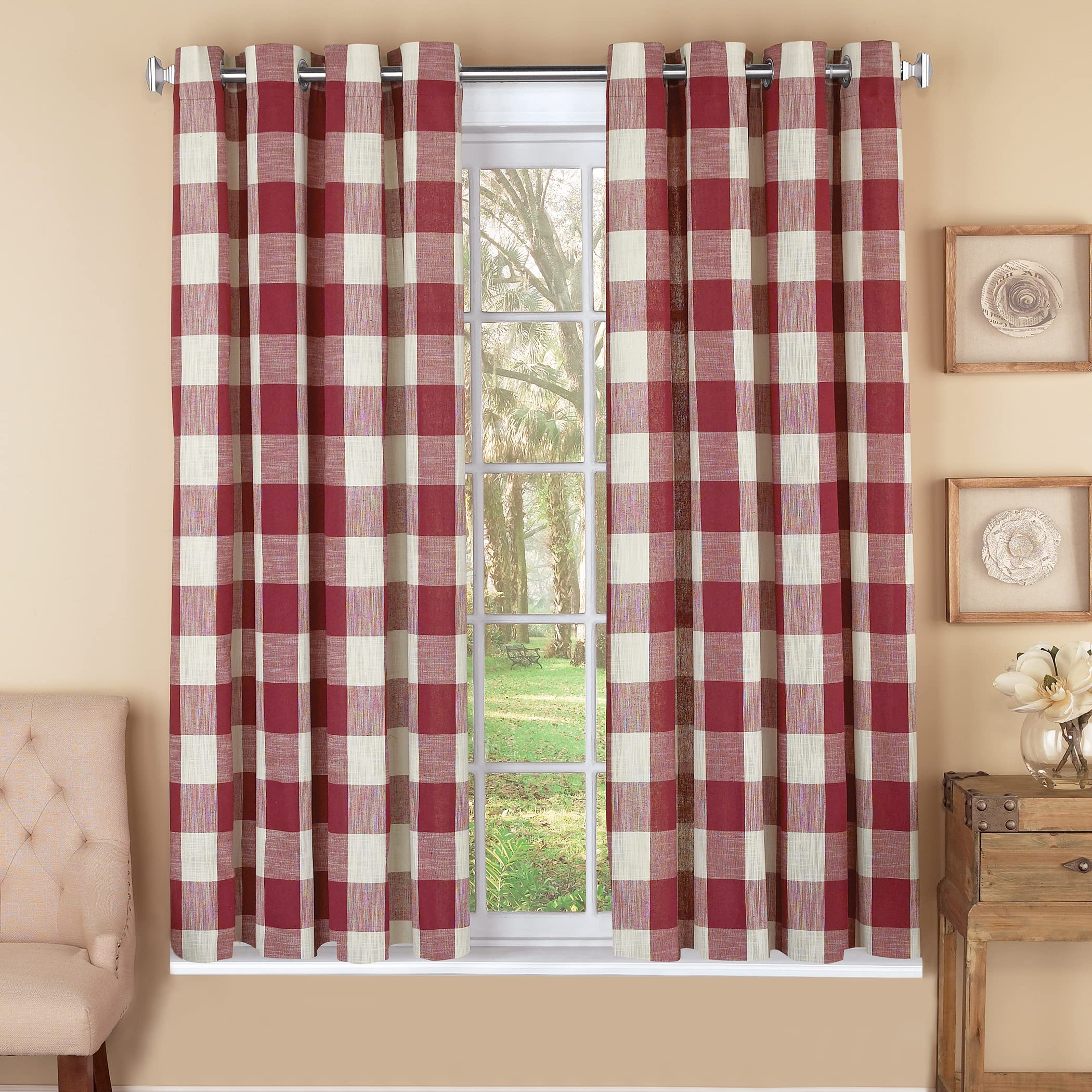 Lorraine Home Fashions 09570-63-00148 Red Courtyard Grommet Window Curtain Panel - 53